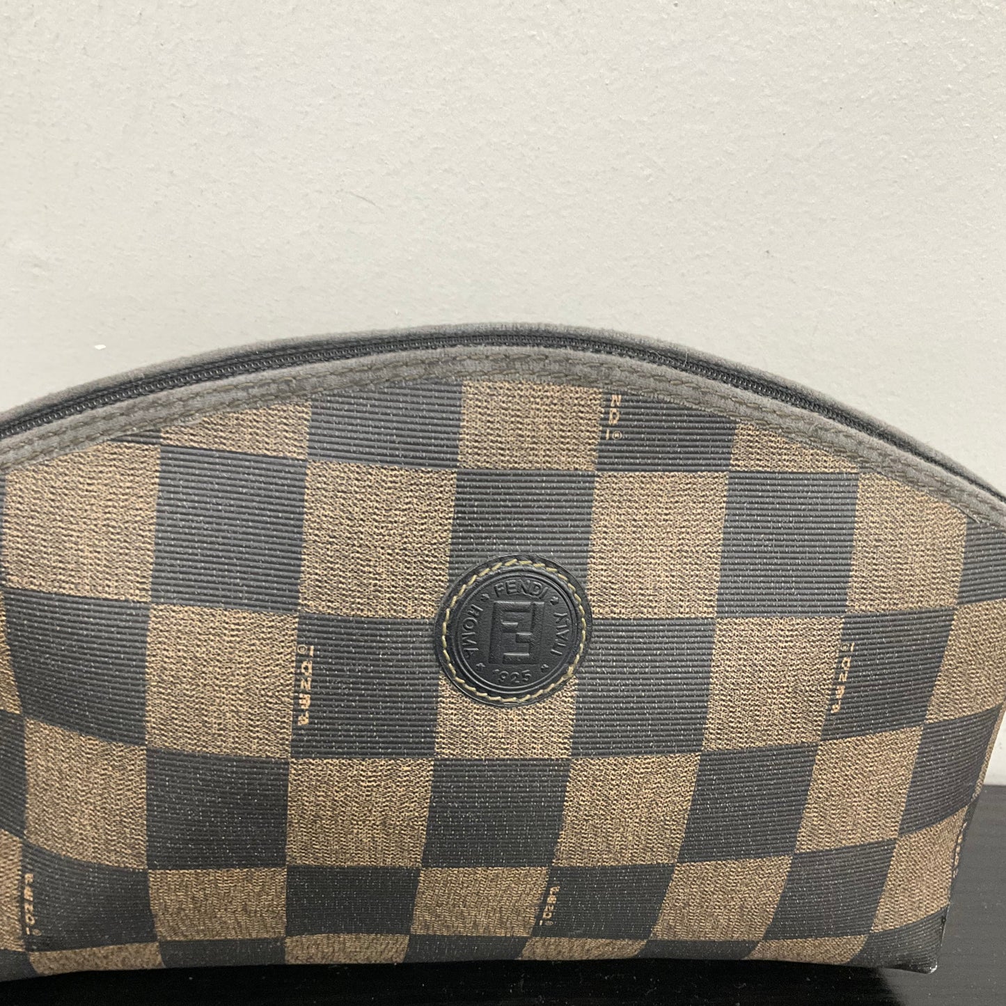 Makeup Bag Luxury Designer by Fendi In Checkered Pattern, Size: Medium