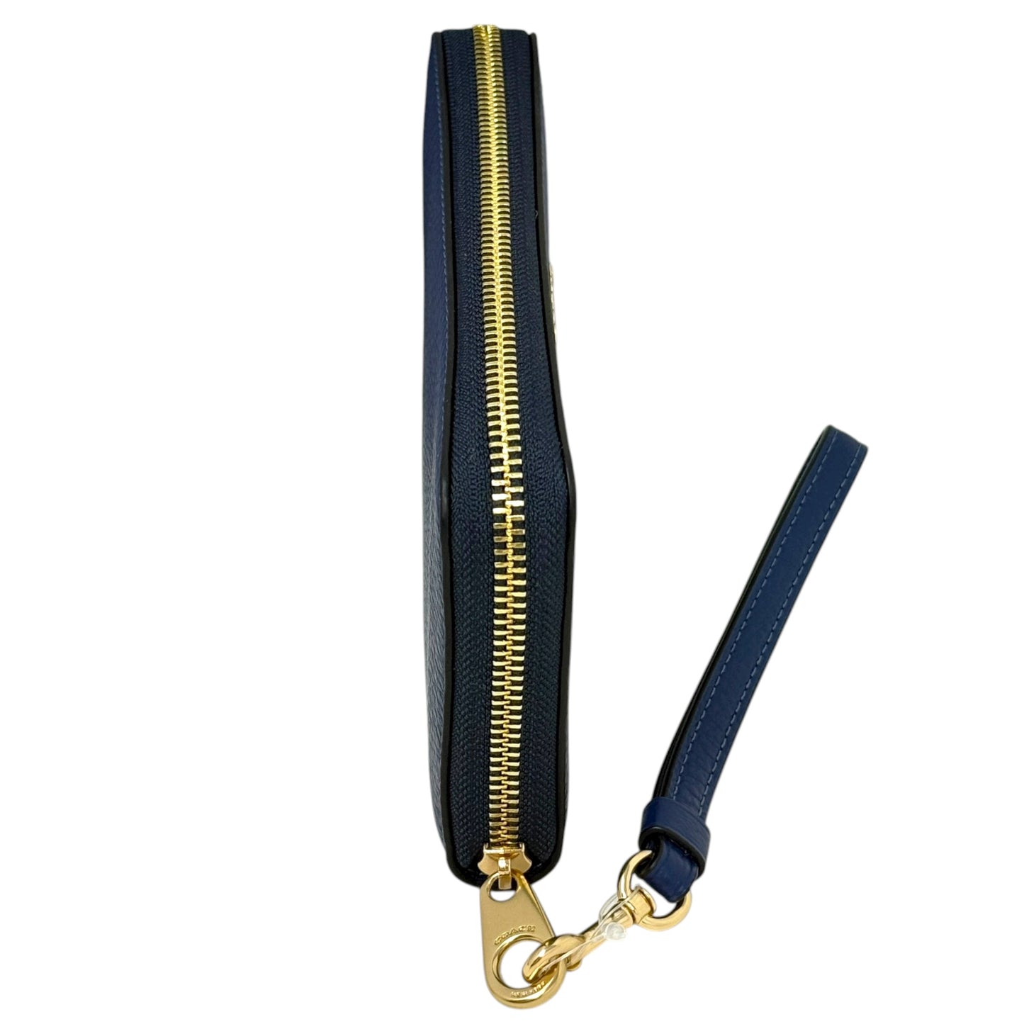 Long Zip Around Wallet Wristlet Designer By Coach In Gold Deep Blue, Size: Medium