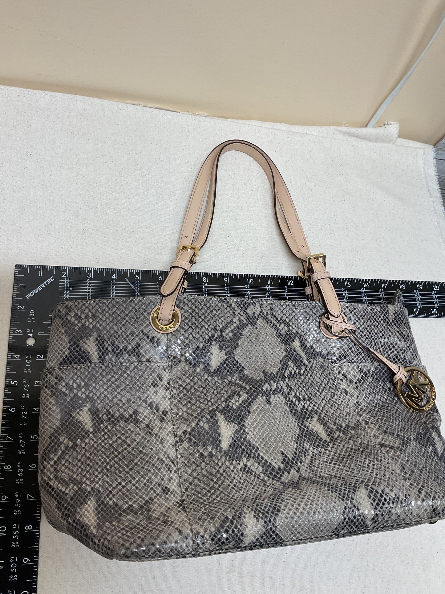 Handbag Designer By Michael Kors In Snakeskin Print, Size:Medium