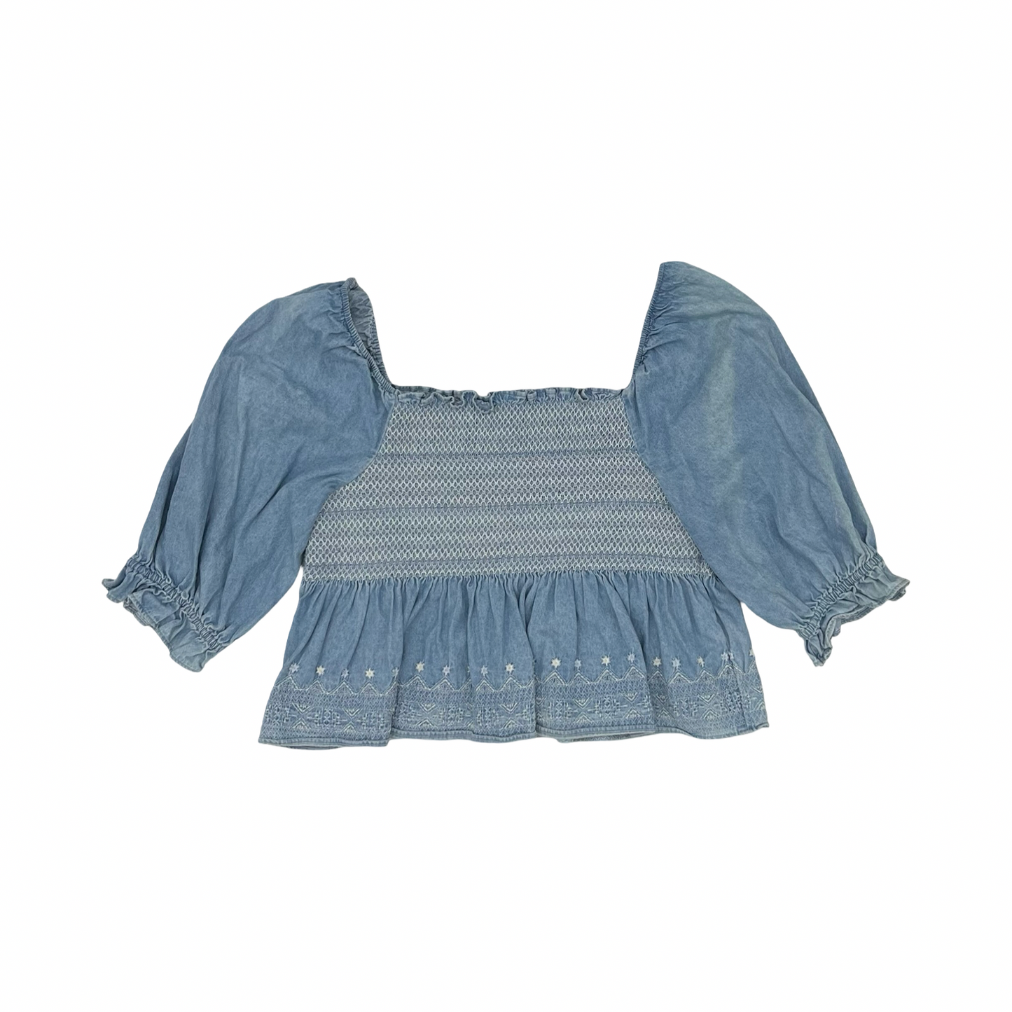 Blouse 3/4 Sleeve By American Eagle In Blue Denim, Size:Xl