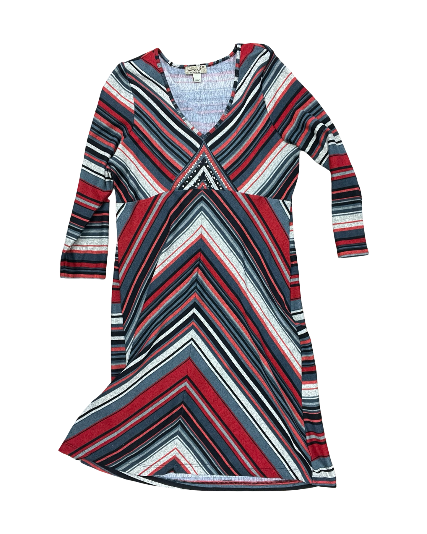 Dress Casual Midi By One World In Grey & Red, Size:M