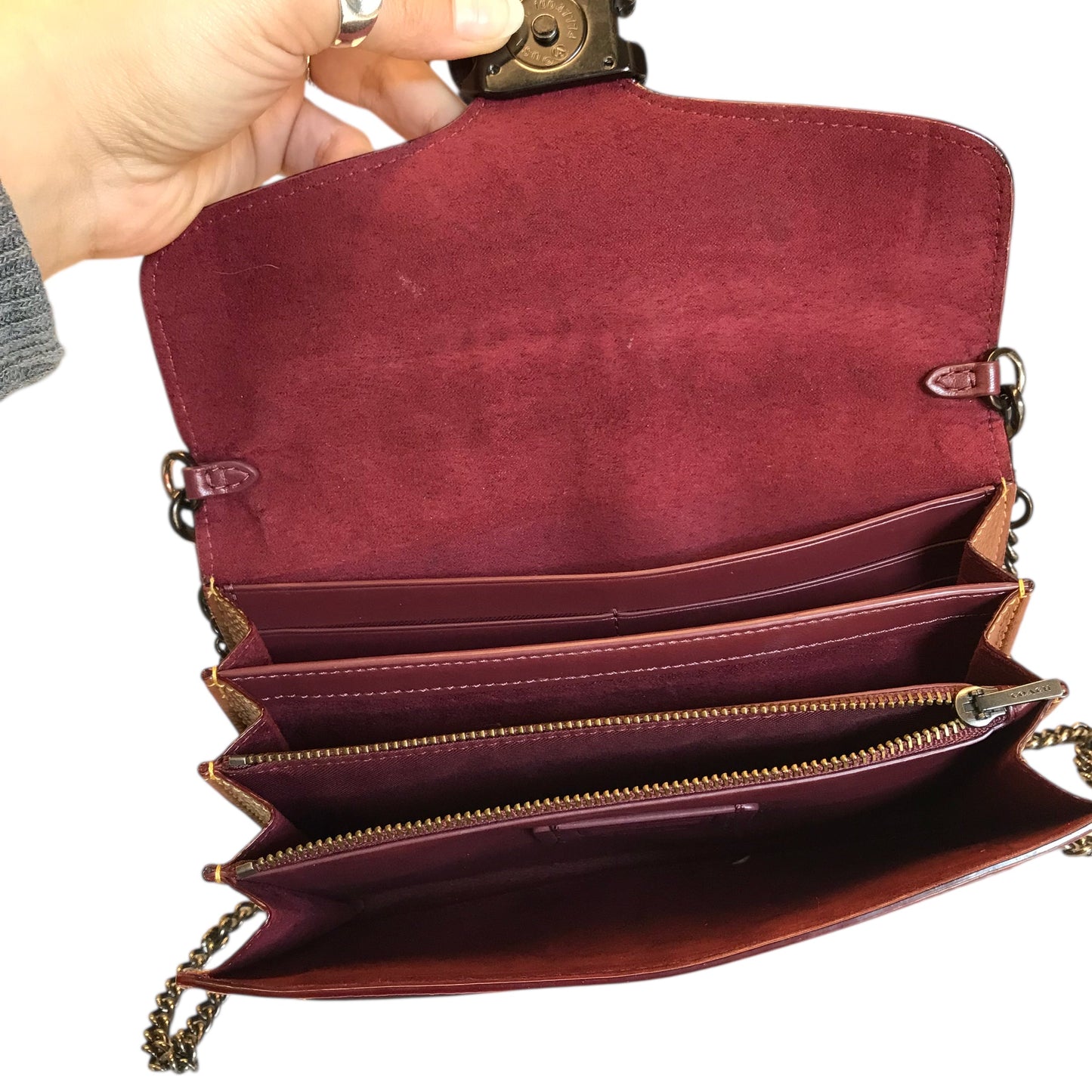 Crossbody Designer By Coach In Brown, Size:Small