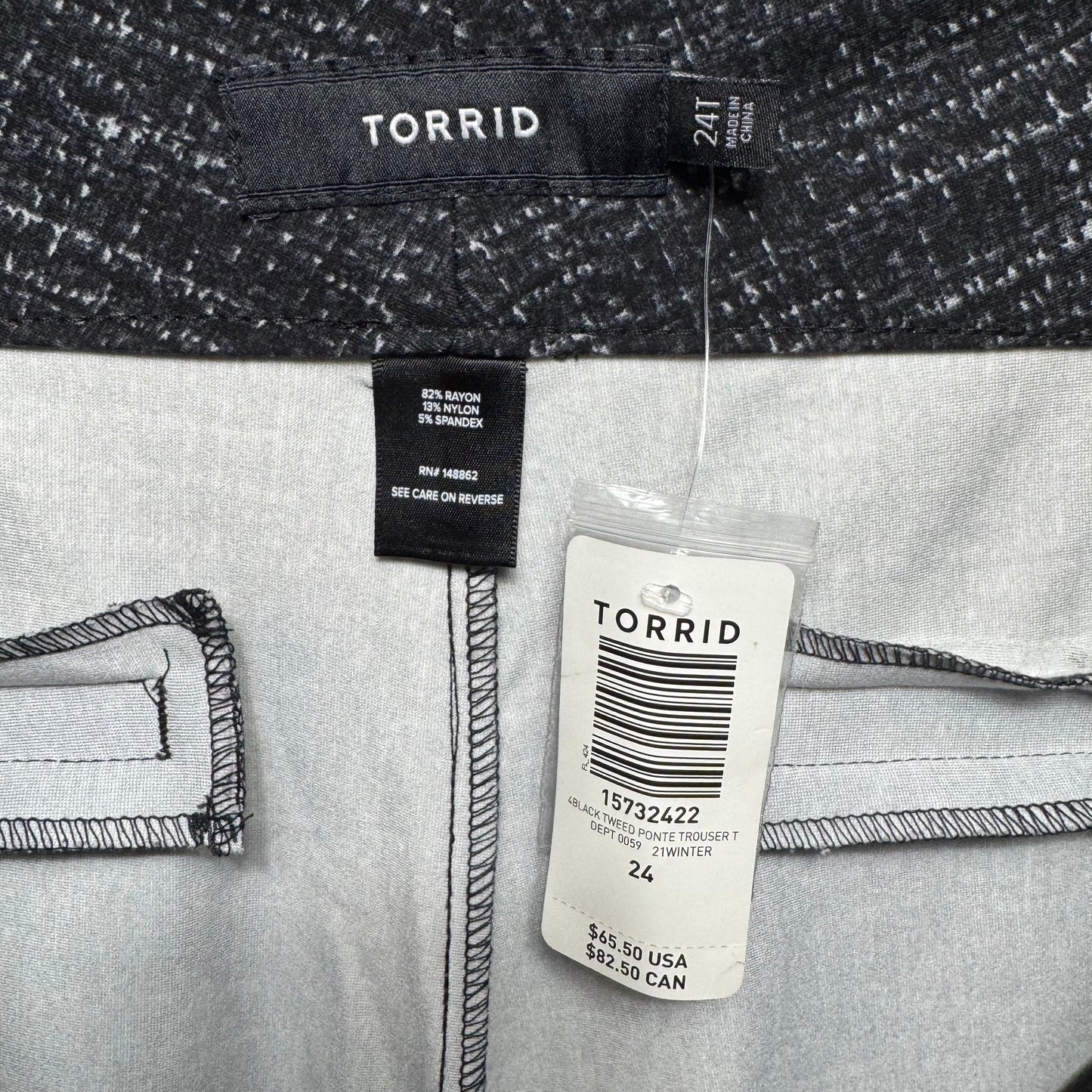 Ponte Trouser By Torrid In Printed Black Tweed, Size: 24