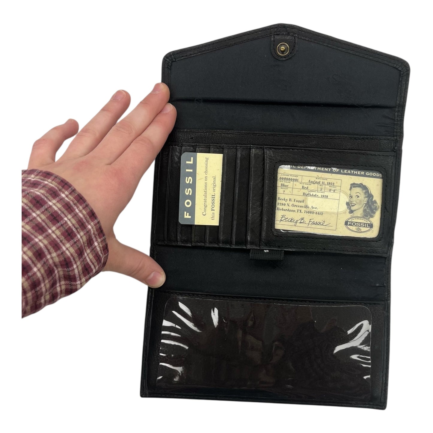 Wallet Leather By Fossil In Black, Size:Medium