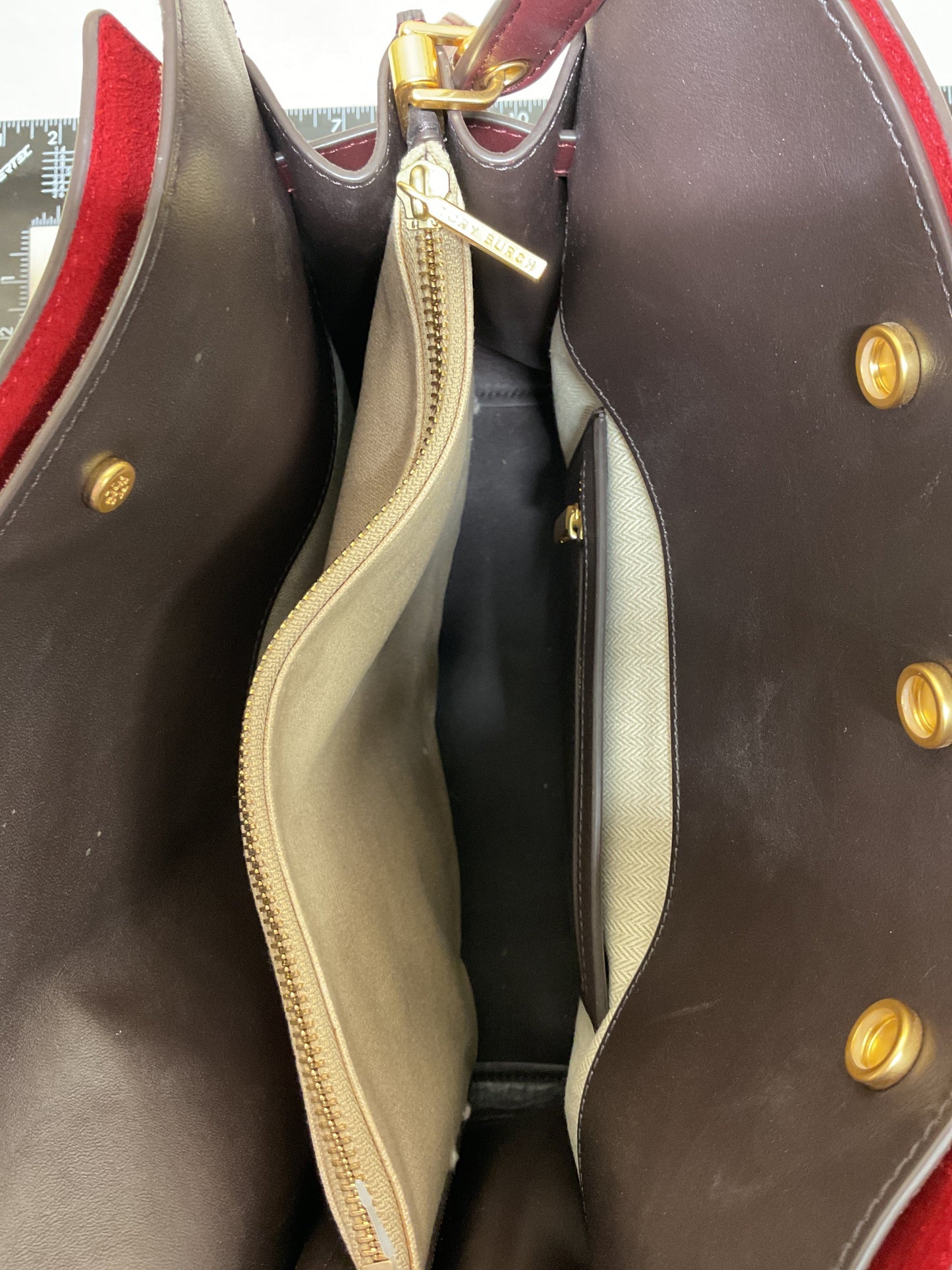 Handbag Designer By Tory Burch In Maroon, Size:Large