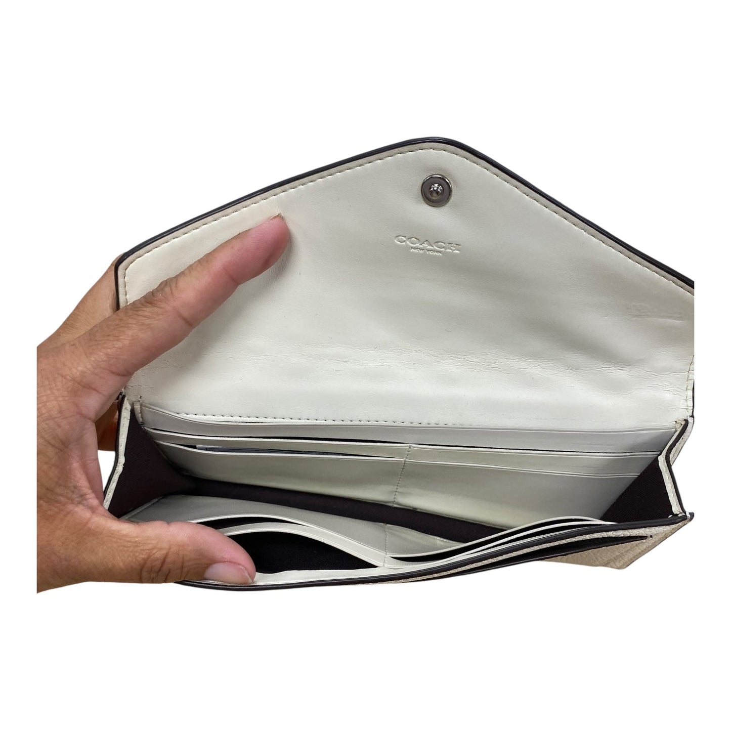 Wallet Designer By Coach In Ivory, Size:Large