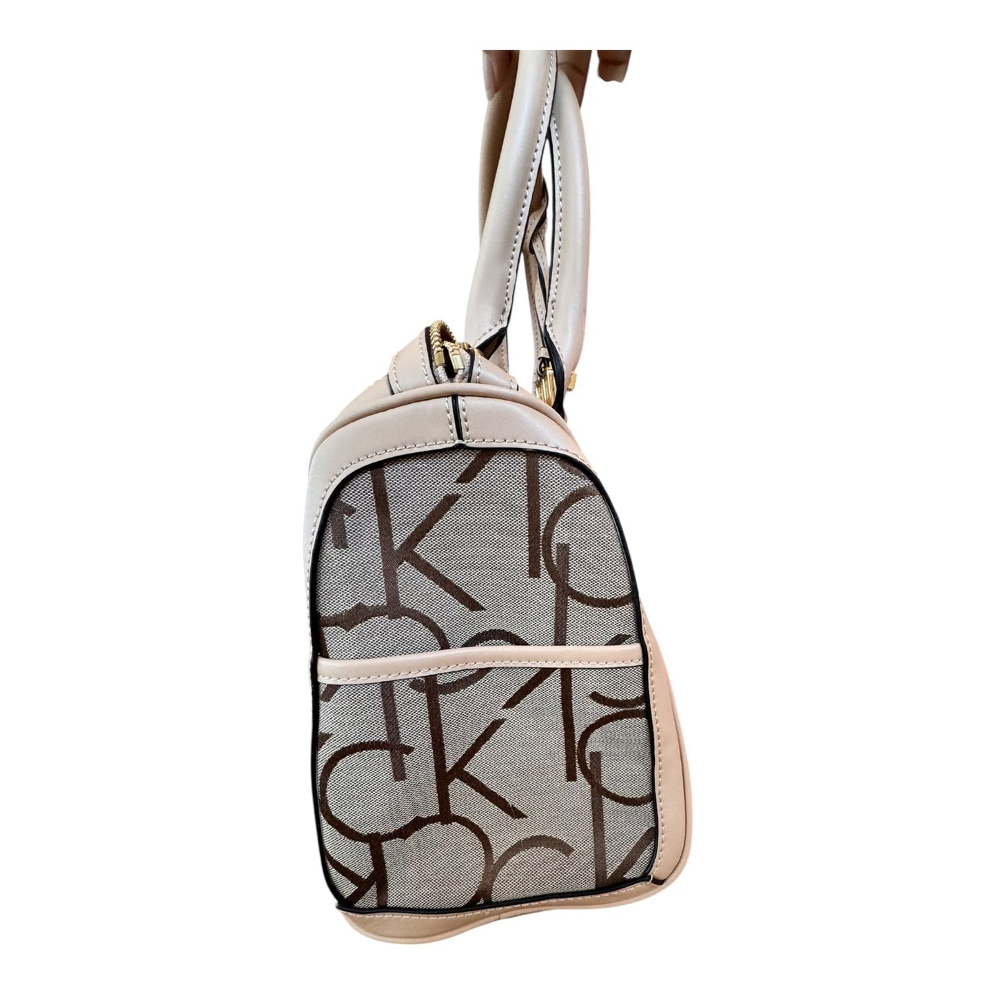 Handbag By Calvin Klein In Brown & Cream, Size:Medium