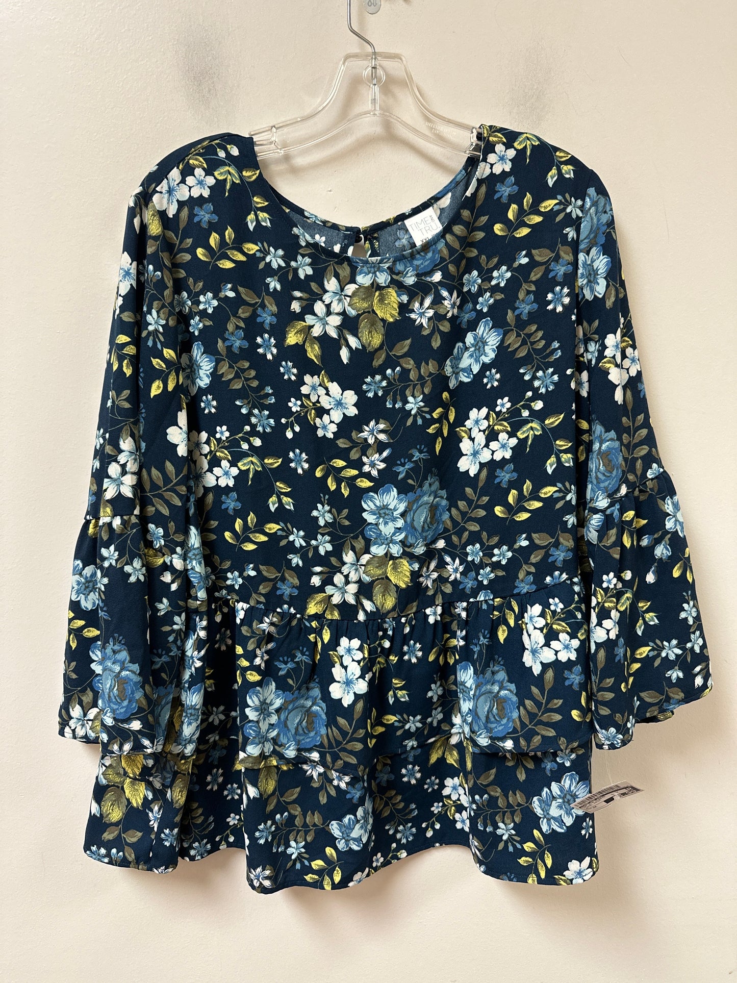 Top 3/4 Sleeve By Time And Tru In Floral Print, Size:2X
