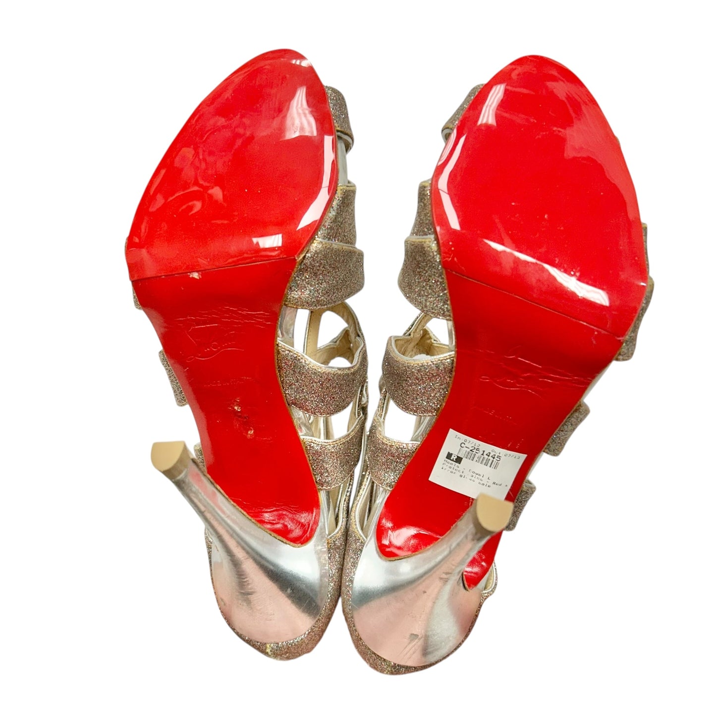 Shoes Luxury Designer By Christian Louboutin In Gold & Red, Size: 9.5