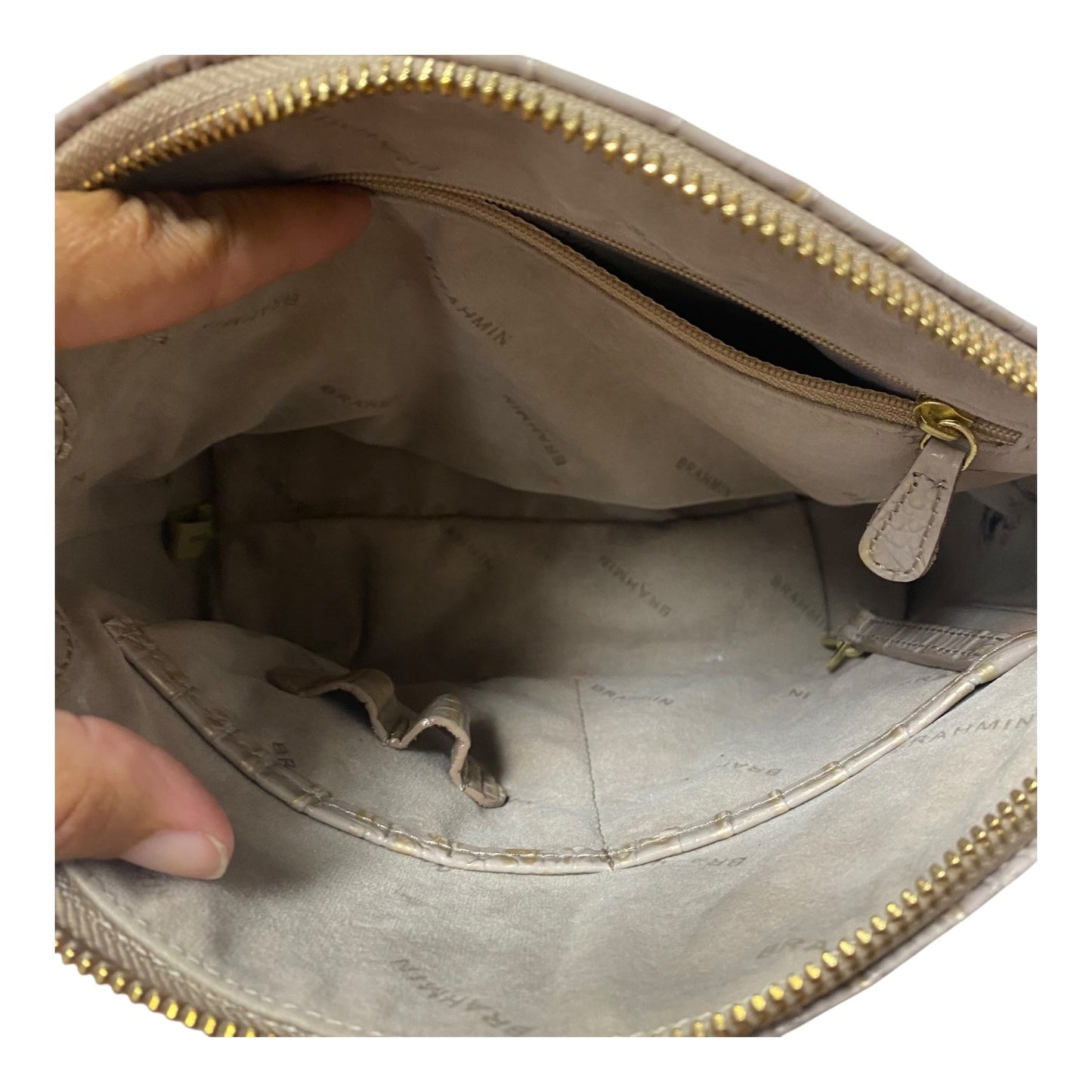 Crossbody Designer By Brahmin In Beige, Size:Small as is!