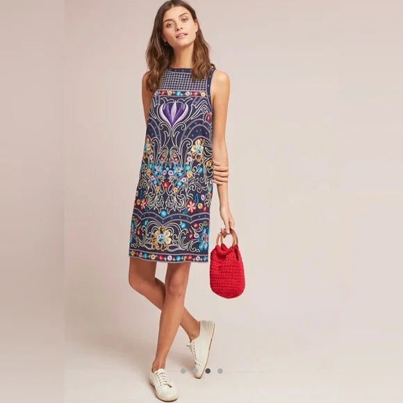 Embroidered Kira Shift Dress Casual Short By Maeve In Multi-colored, Size: 4