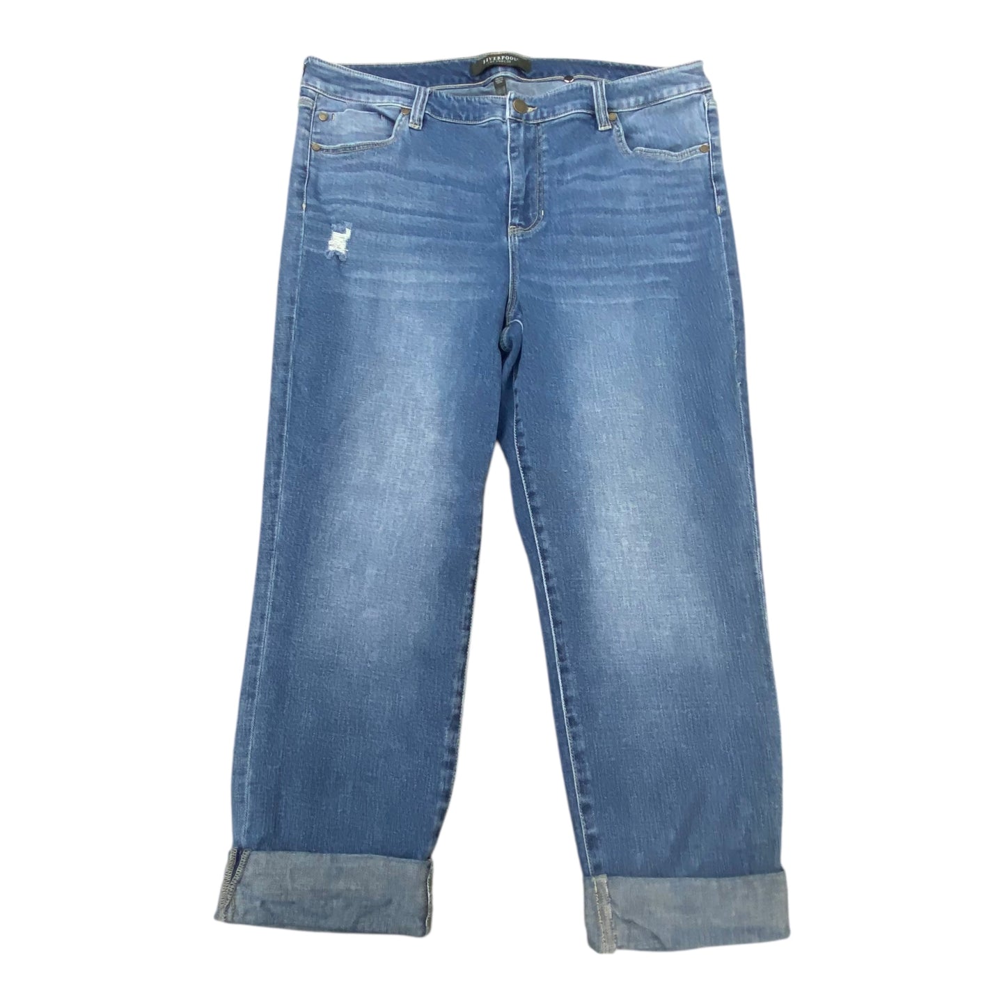 Jeans Straight By Liverpool In Blue Denim, Size:16