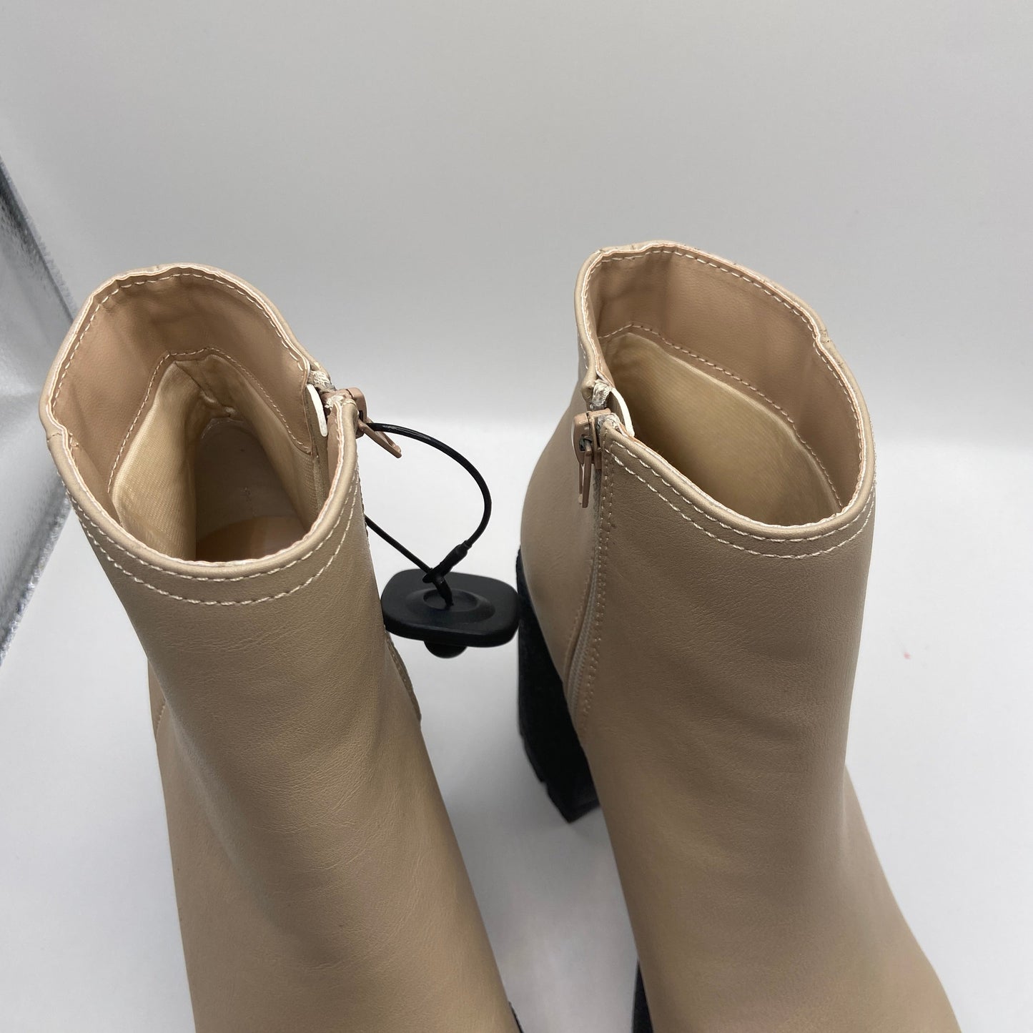 Boots Ankle Heels By Bamboo In Cream, Size: 7.5