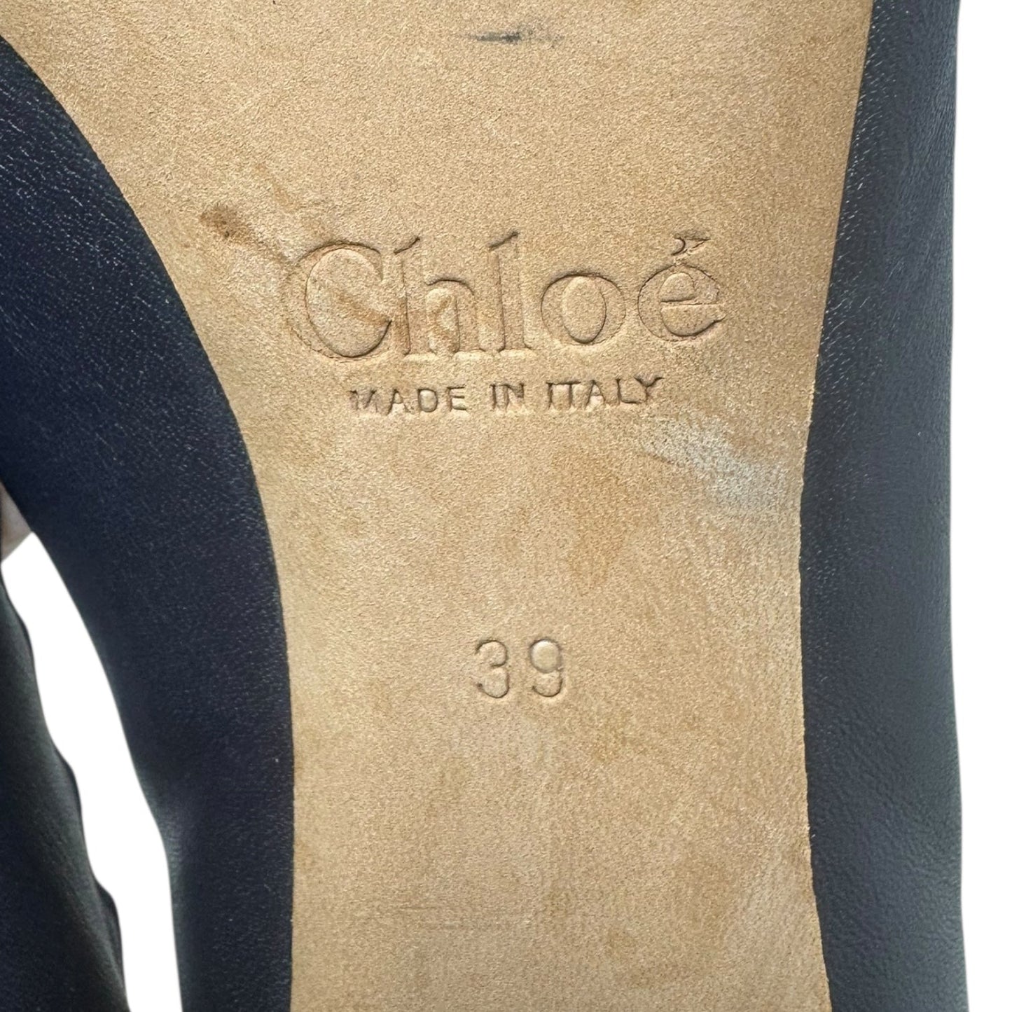 Scalloped Block Heel Shoes Luxury Designer By Chloe In Navy, Size: 9 (IT 39)