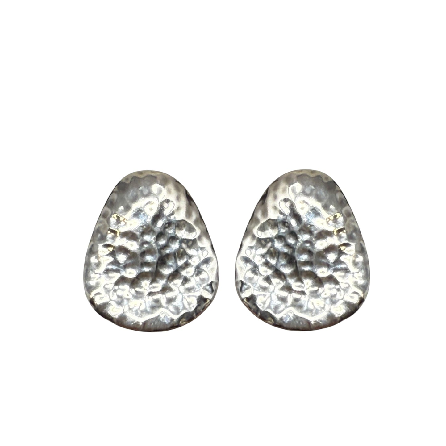 Hammered Silver Pear Stud Earrings