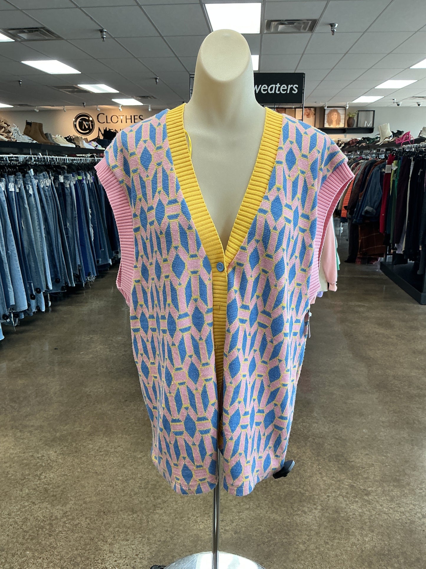 Vest Sweater By Zara In Pink & Yellow, Size:M