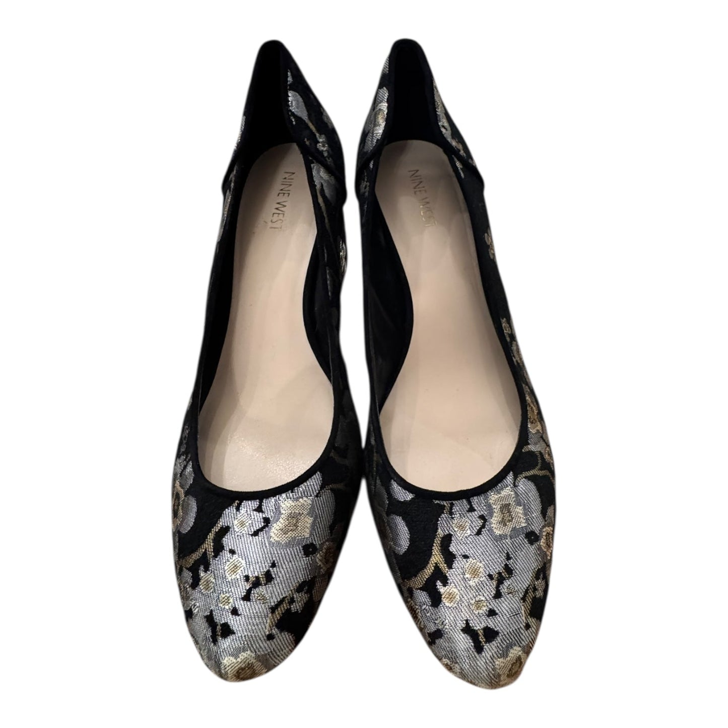 Shoes Heels Block By Nine West In Black & Silver, Size:10