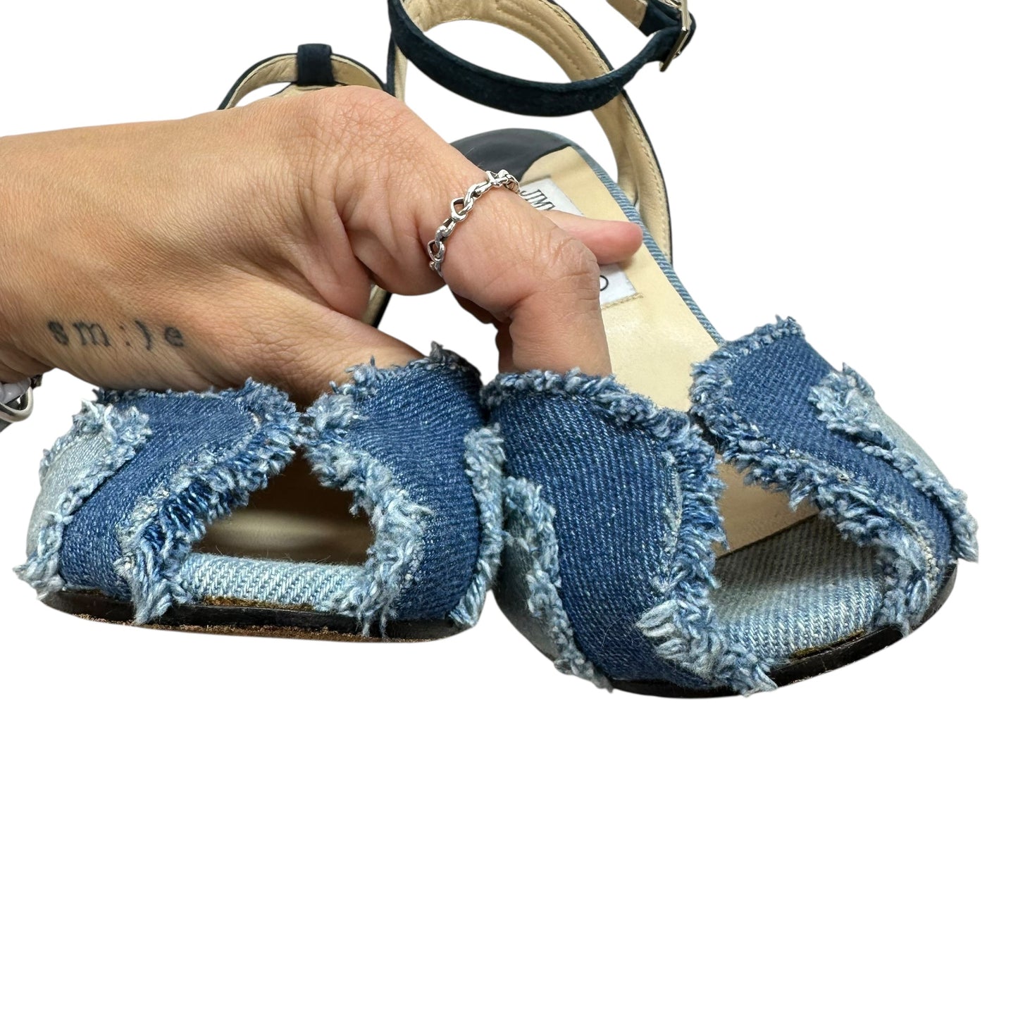 Sandals Luxury Designer By Jimmy Choo In Blue Denim, Size: 6