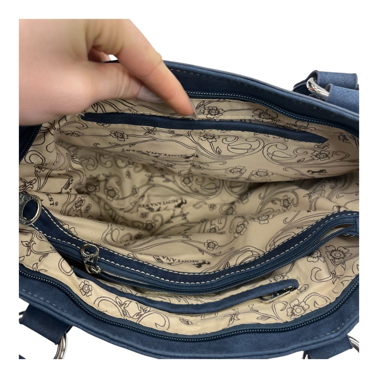 Handbag By Montana West In Blue Red & White, Size:Medium