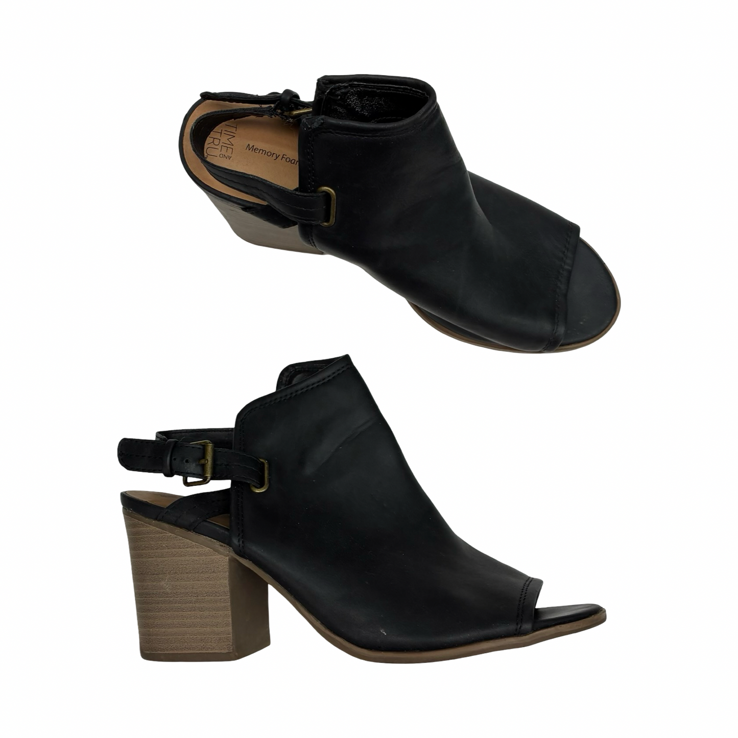 Sandals Heels Block By Time And Tru In Black, Size:11