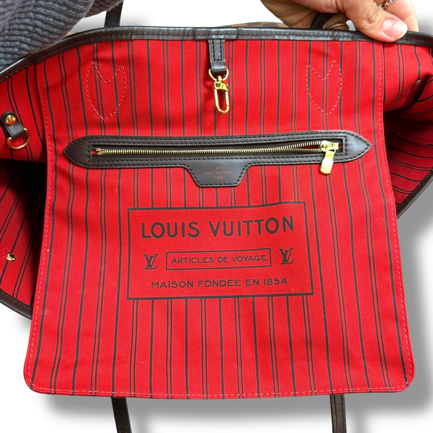 Neverfull MM Handbag Luxury Designer By Louis Vuitton, Size: Large