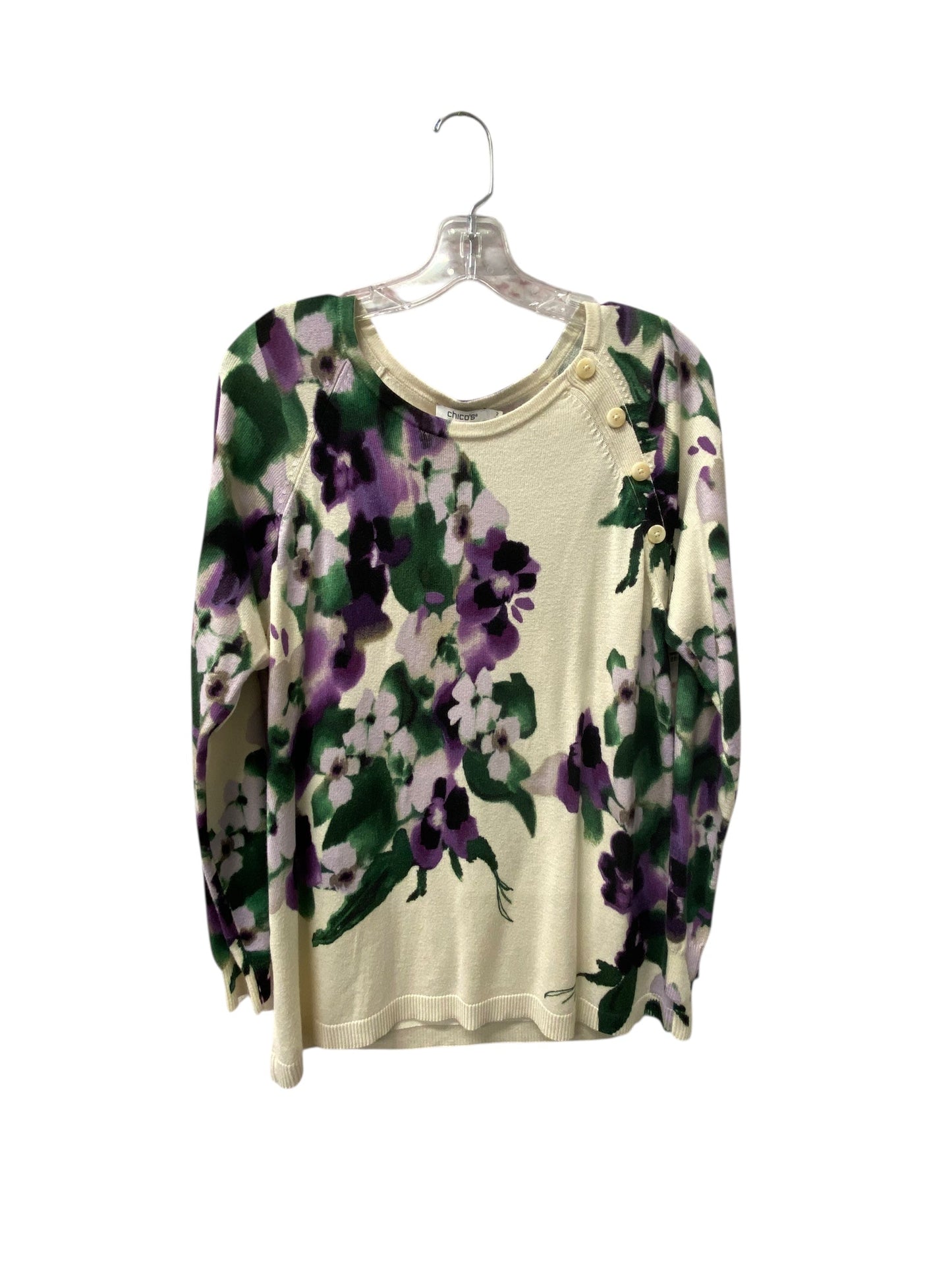 Sweater By Chicos In Cream & Purple, Size:2X