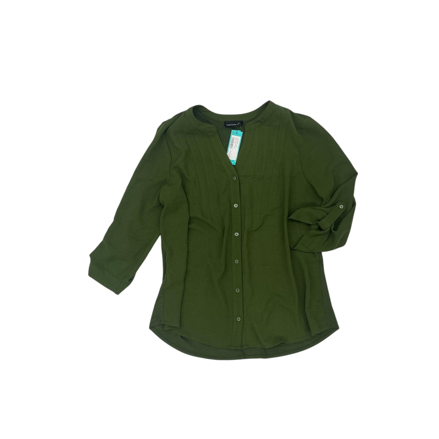 Blouse 3/4 Sleeve By Fortune & Ivy In Green, Size:Xl