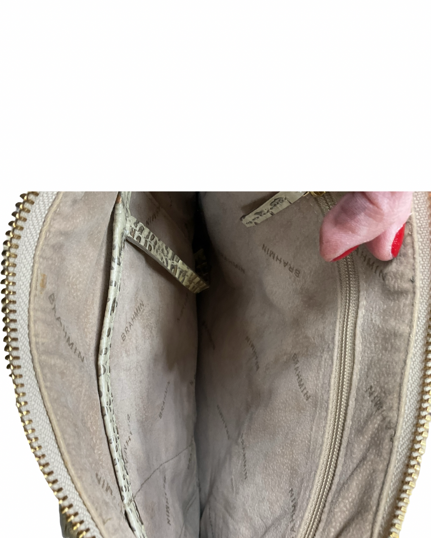 Crossbody Designer By Brahmin In Cream & Grey, Size:Medium