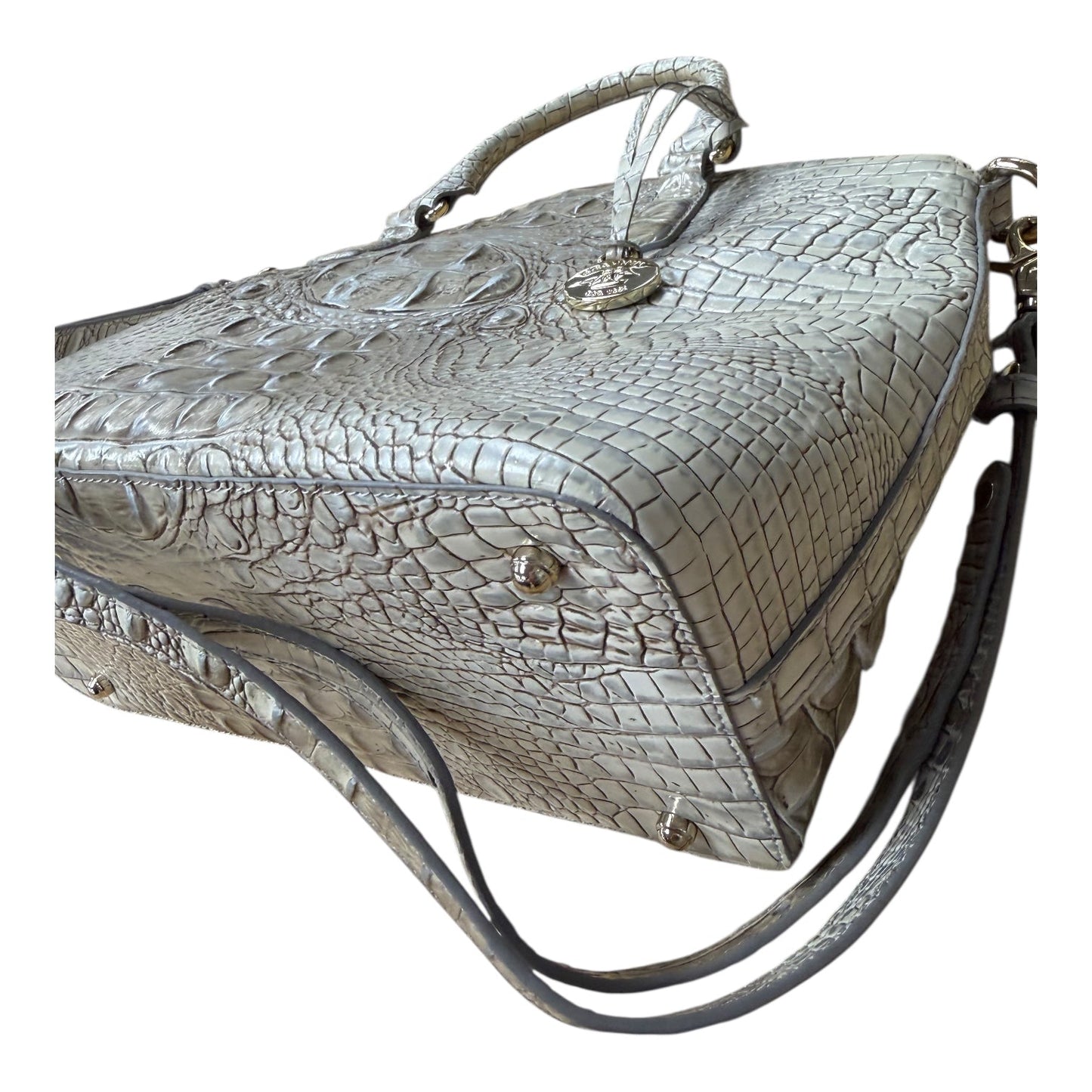 Handbag Designer By Brahmin In Grey & Tan, Size:Medium