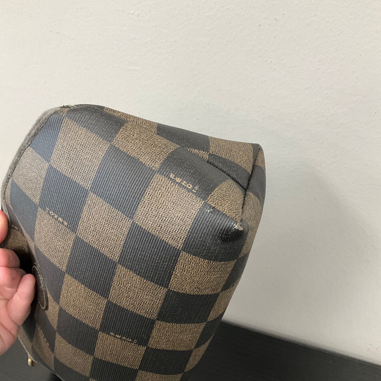 Makeup Bag Luxury Designer by Fendi In Checkered Pattern, Size: Medium