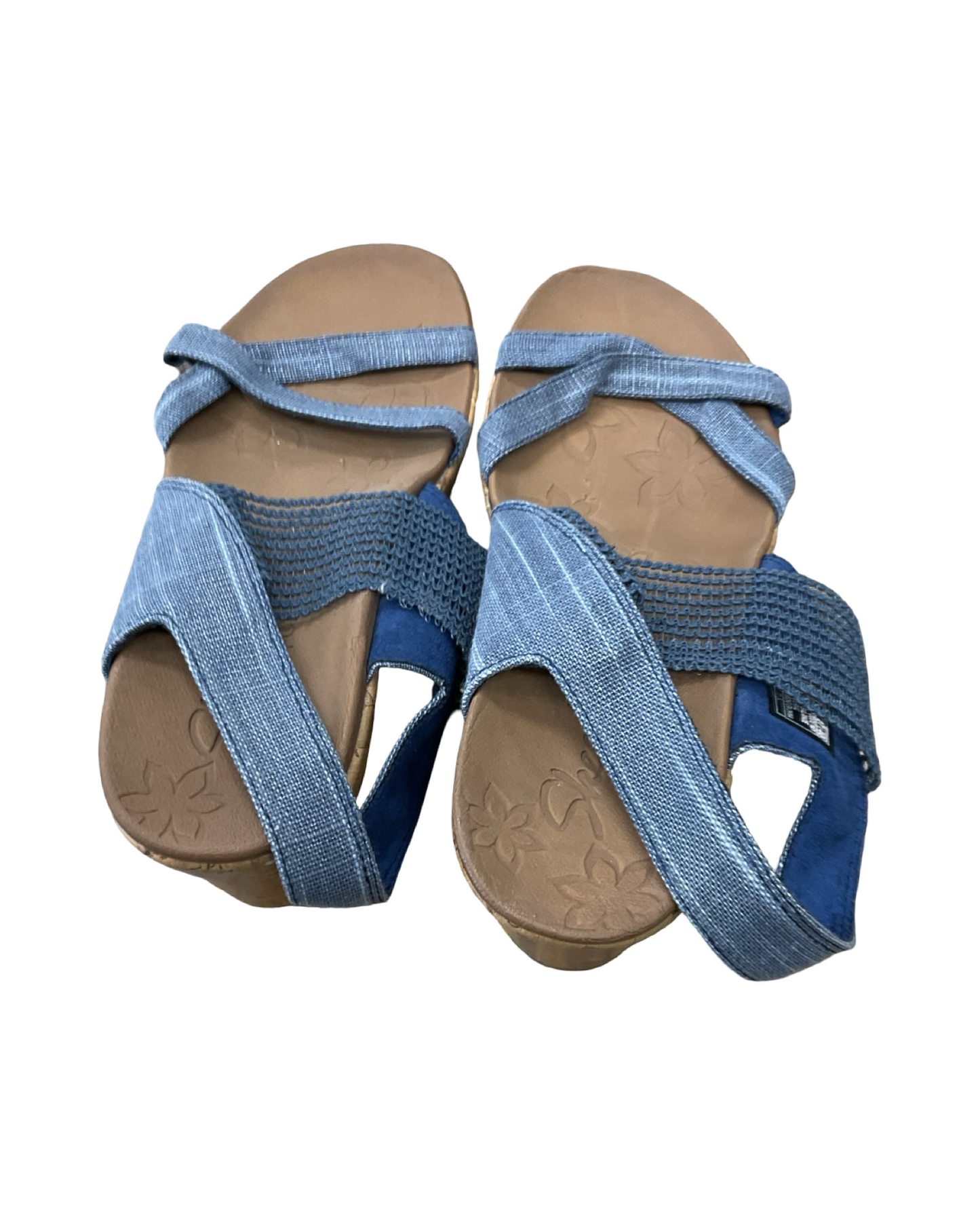 Sandals Heels Wedge By Skechers In Blue & Tan, Size:10