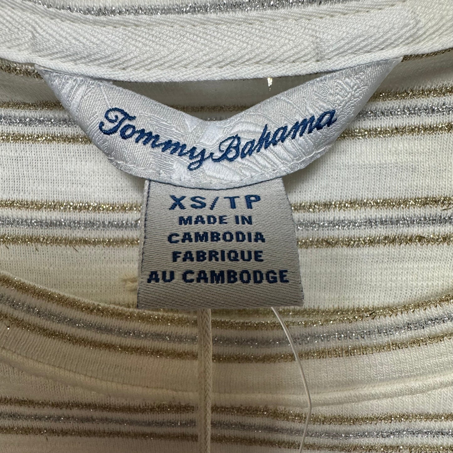 Ashby Isles Metallic Stripe Top Short Sleeve By Tommy Bahama In Coconut Striped Pattern, Size: Xs