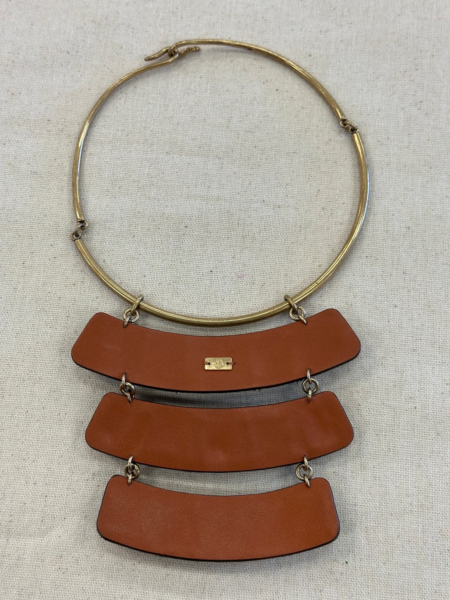 Necklace Designer By Tory Burch In Brown & Gold