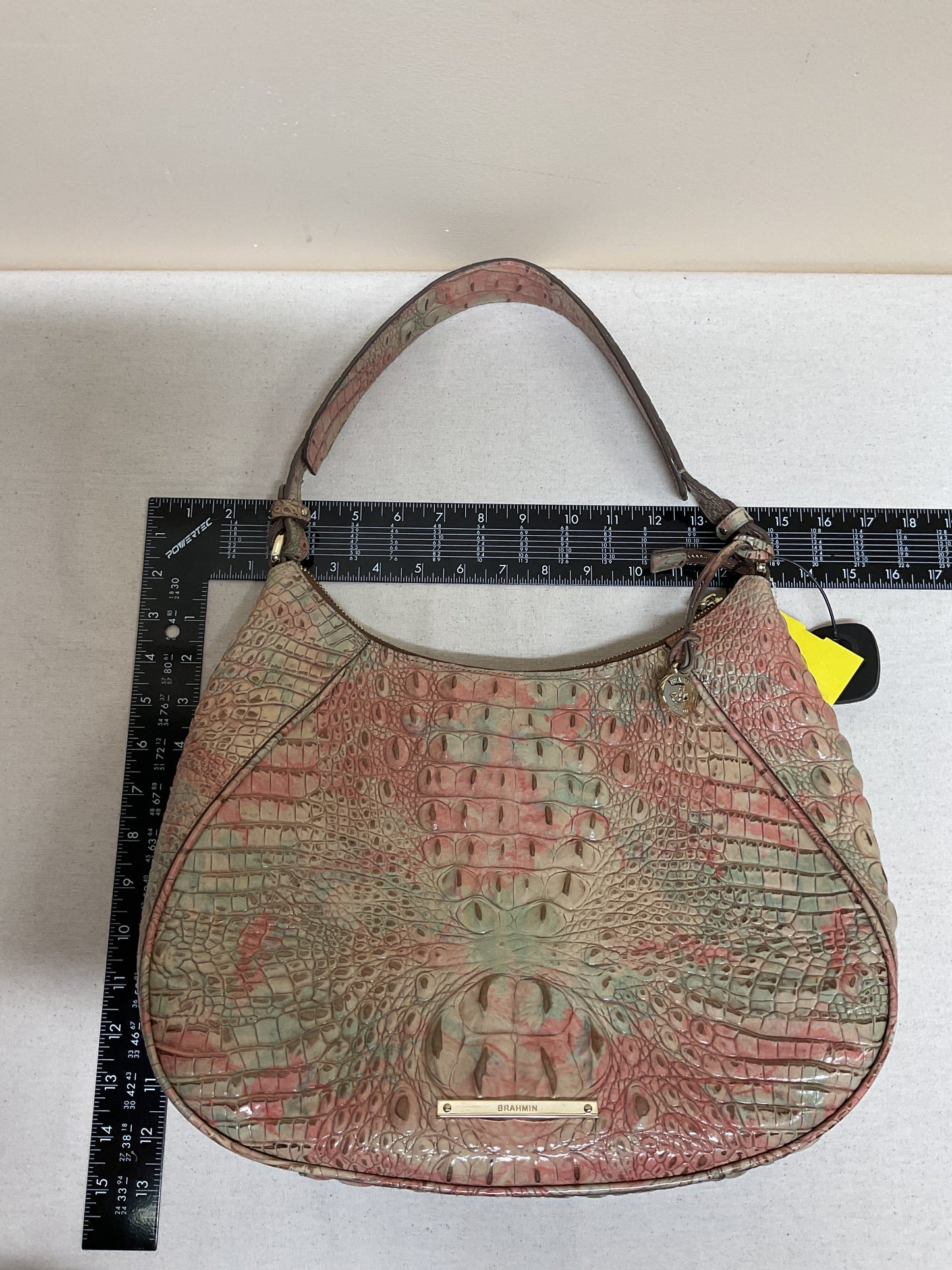 Handbag Designer By Brahmin In Green & Pink, Size:Large