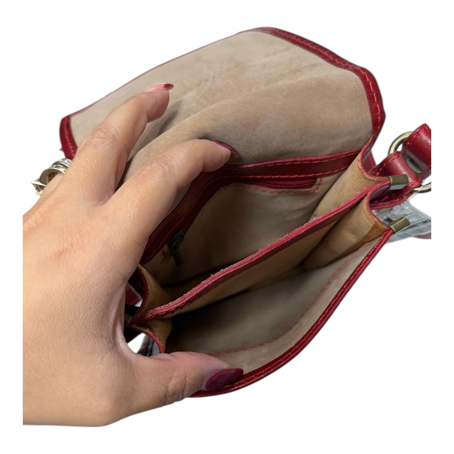 Crossbody Leather By Florence made in Italy In Red, Size:Medium