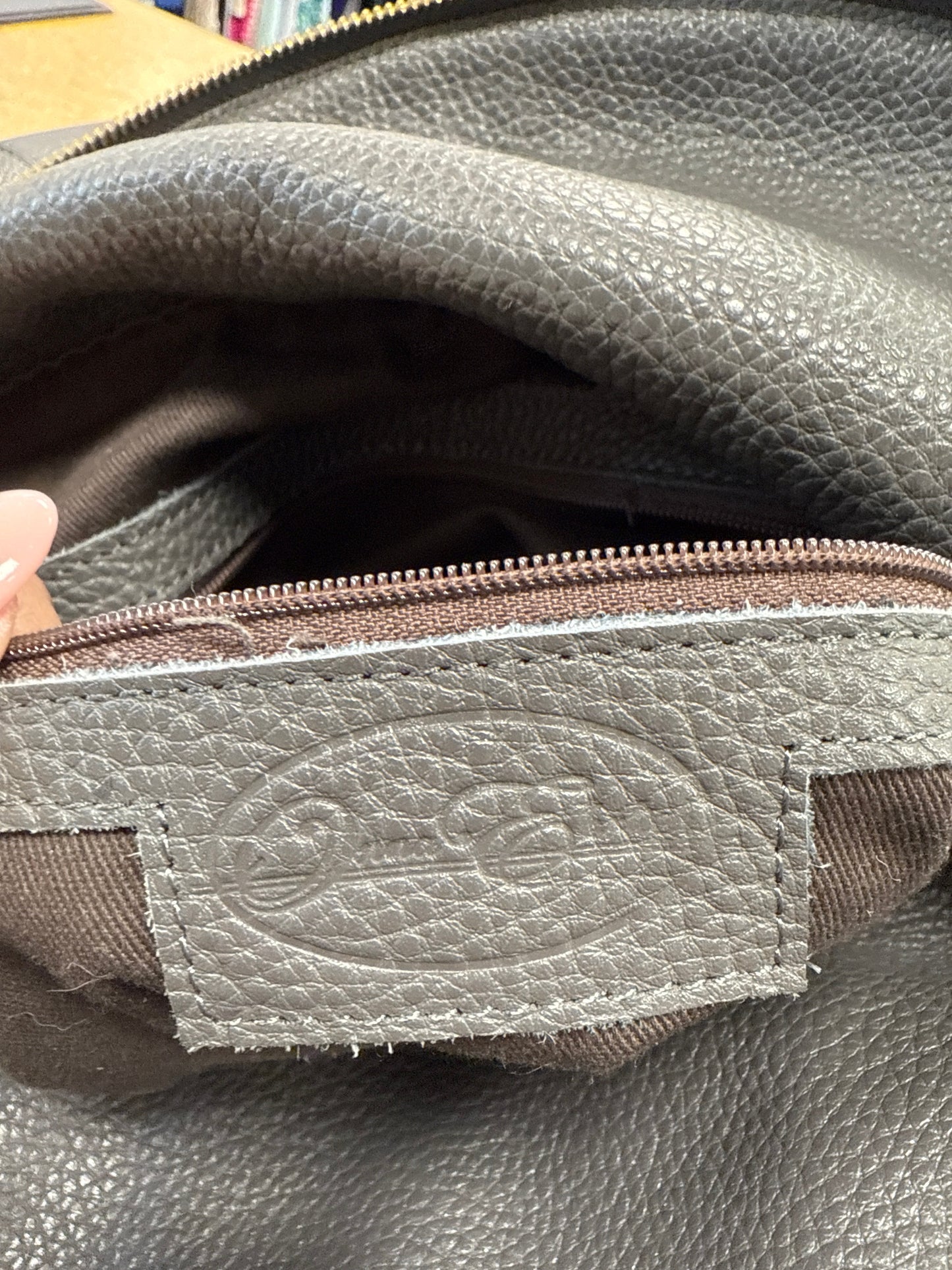 Leather Handbag In Grey, Size:Large