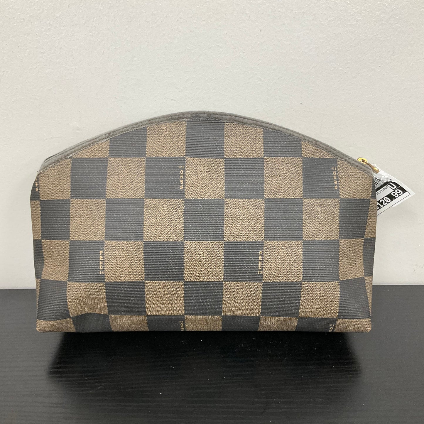 Makeup Bag Luxury Designer by Fendi In Checkered Pattern, Size: Medium
