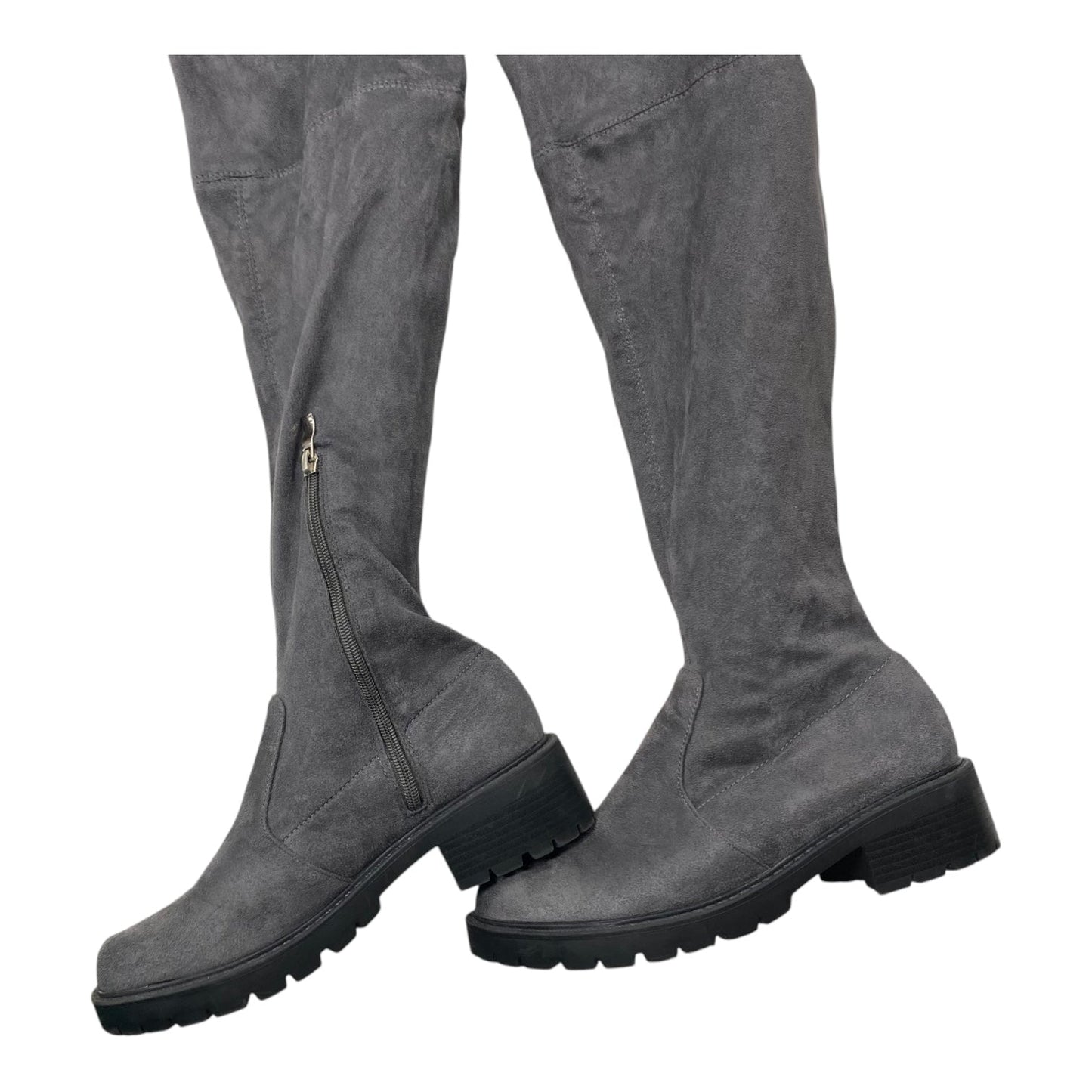 Boots Knee Flats By Clothes Mentor In Grey, Size:8
