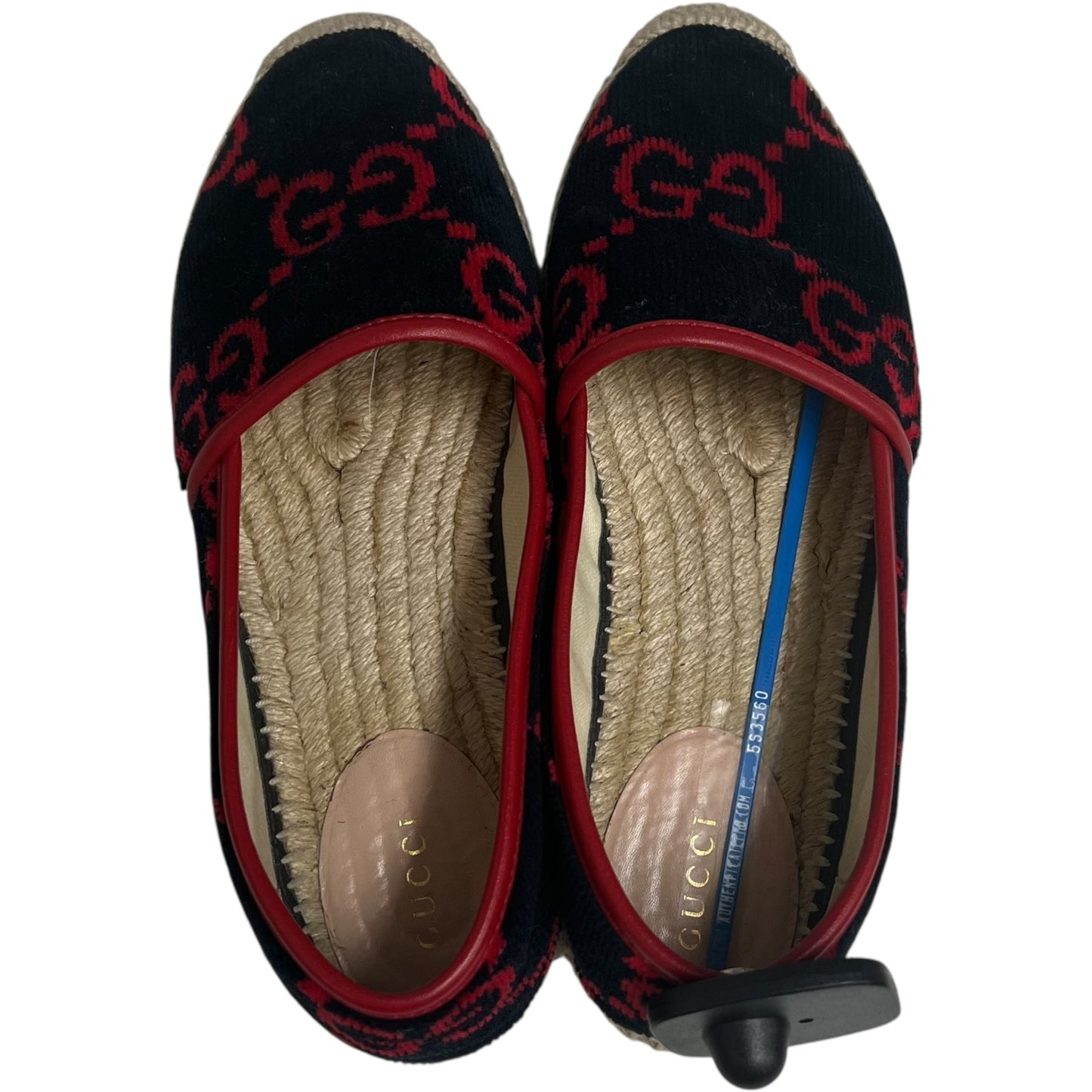 Shoes Luxury Designer By Gucci In Black & Red, Size: 7