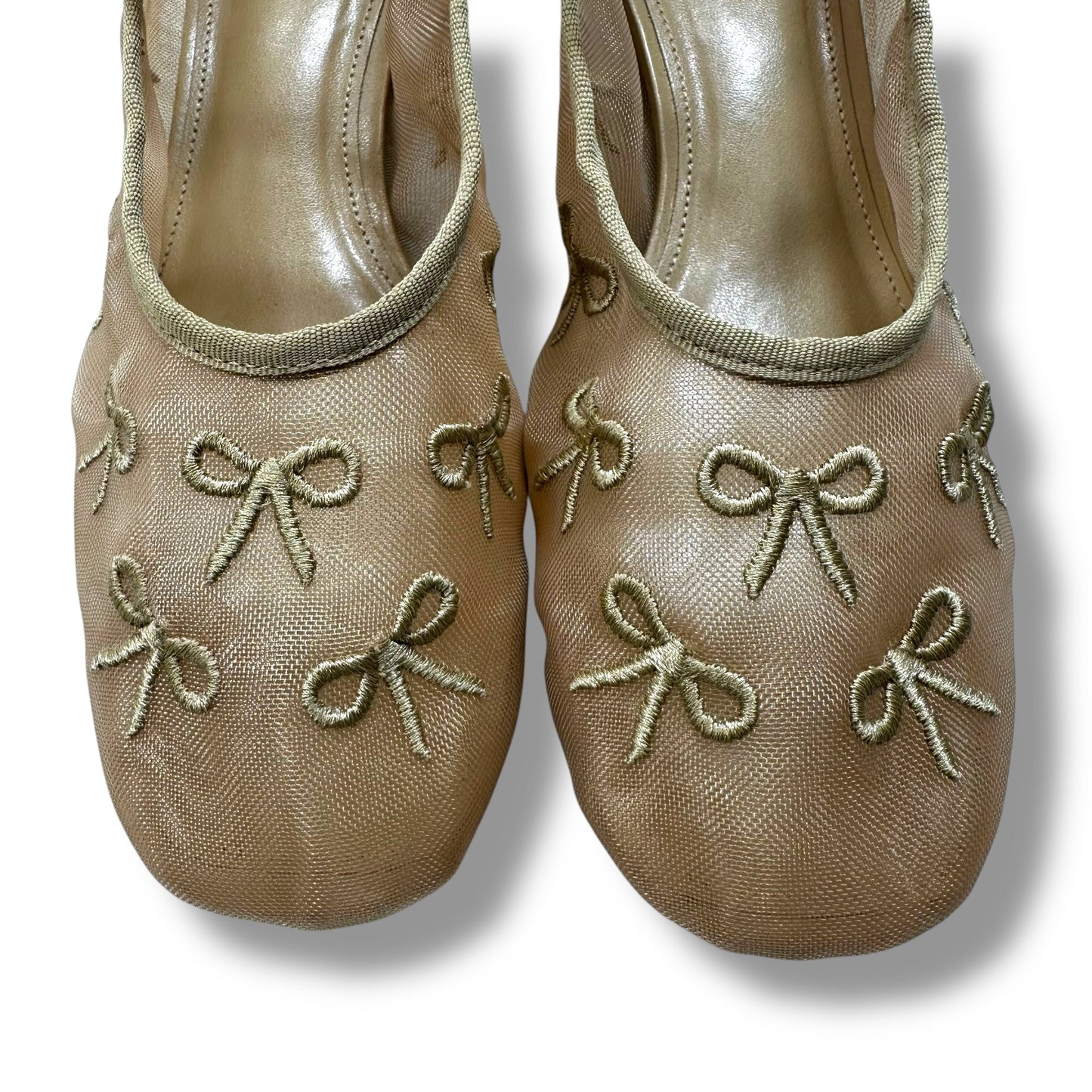 Bow embroidered Mary Jane Shoes Flats By Maeve In Tan, Size: 7.5