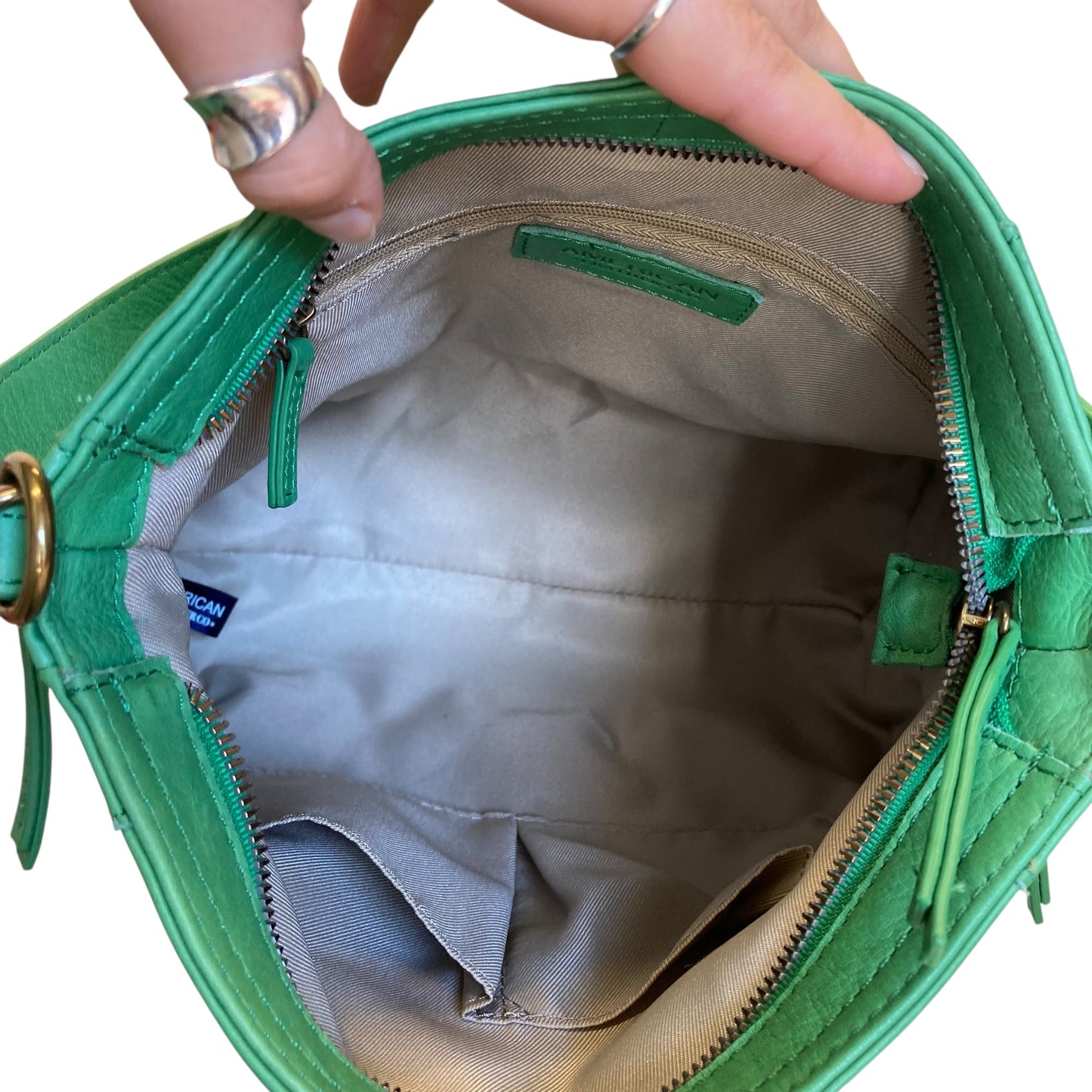 Handbag Leather By American Leather Co. In Green, Size:Large