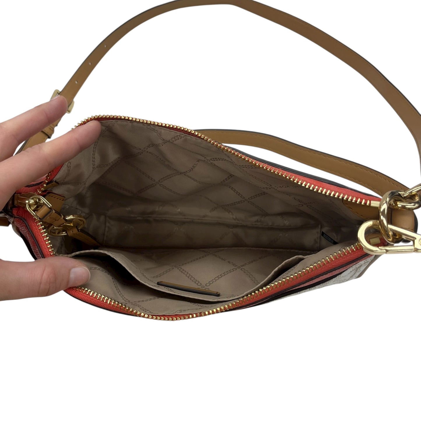 Crossbody Designer By Michael Kors In Cream & Tan, Size:Medium