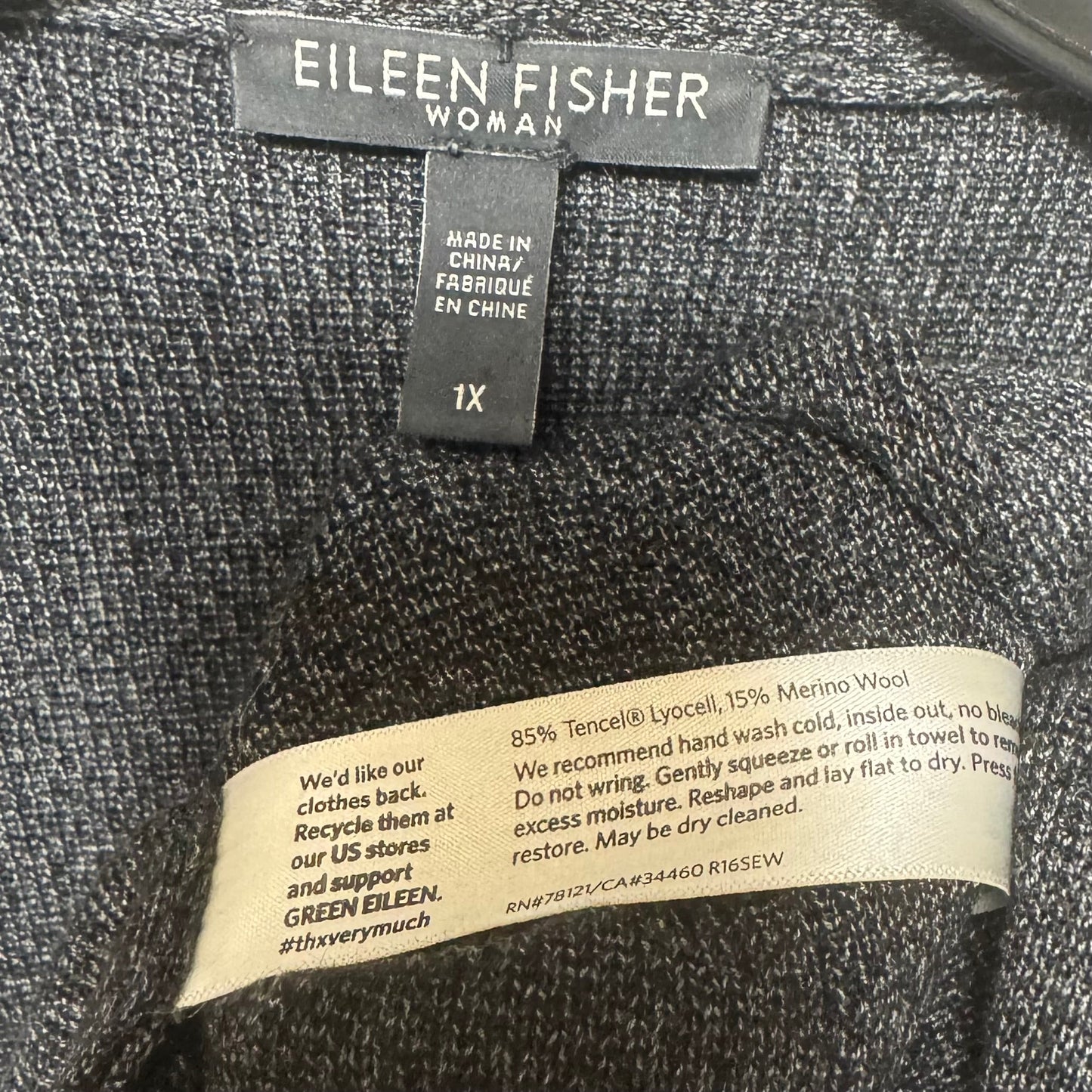 Sweater Cardigan By Eileen Fisher In Grey, Size: 1x