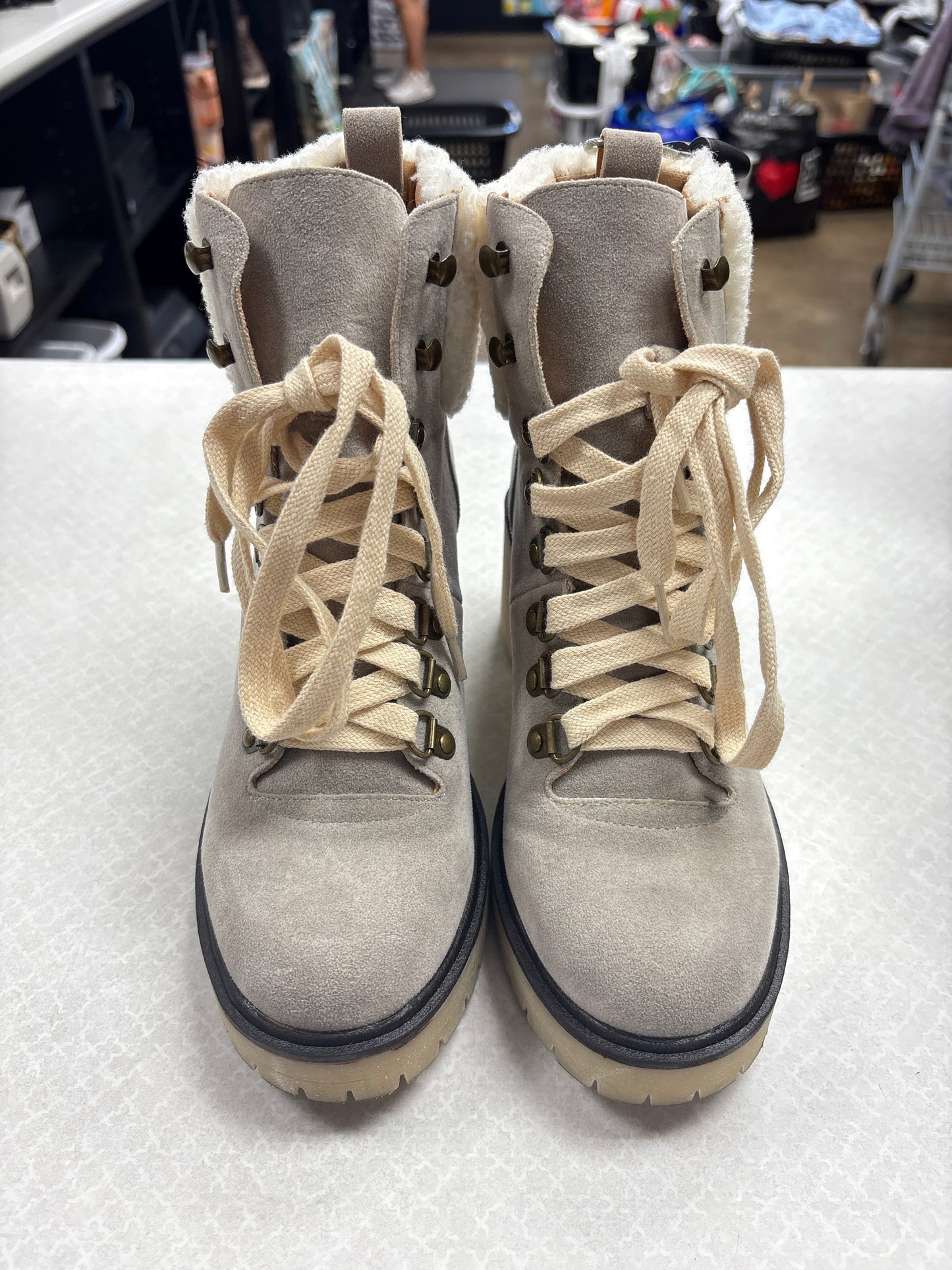 Boots Ankle Heels By Clothes Mentor In Grey, Size:6