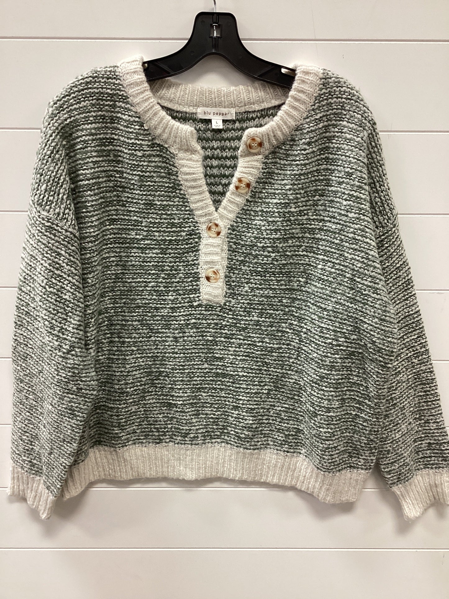 Sweater By Blu Pepper In Cream & Green, Size:L
