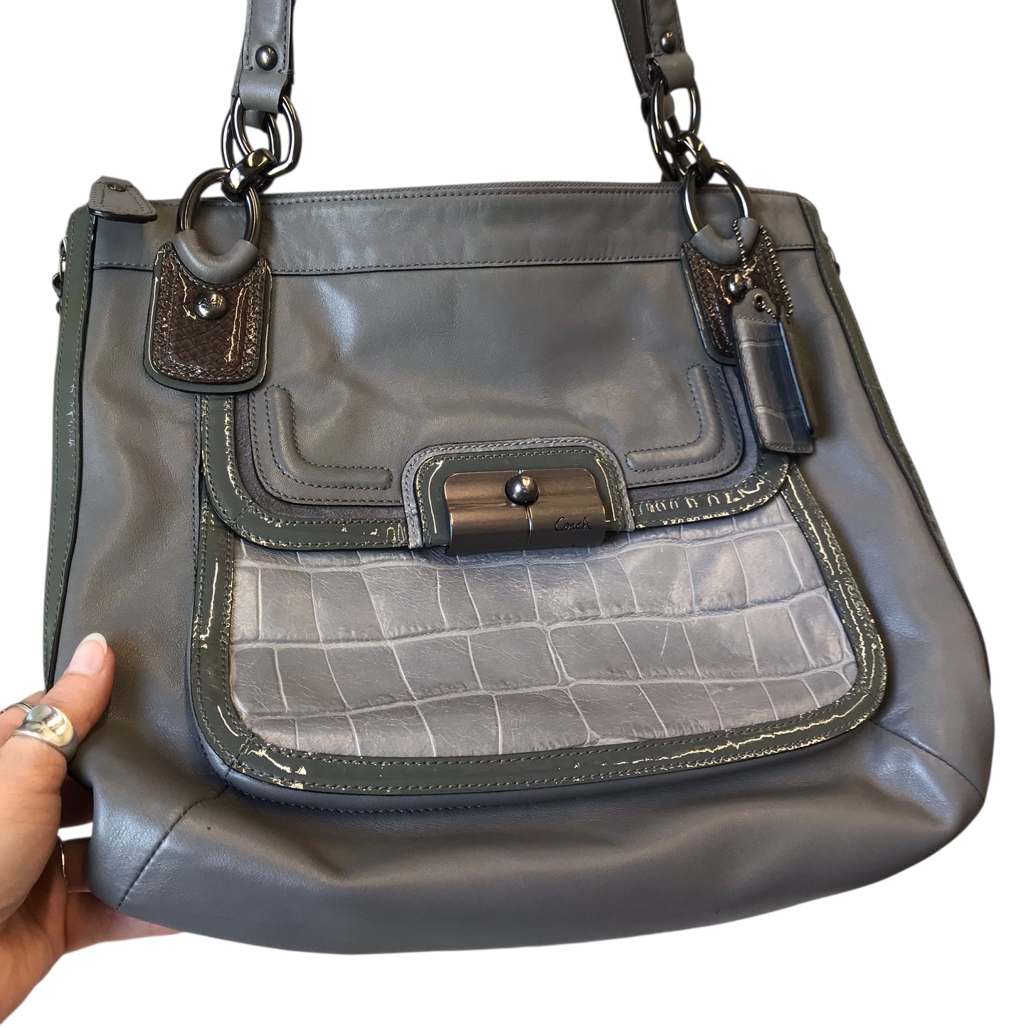 Handbag Designer By Coach In Grey, Size:Large