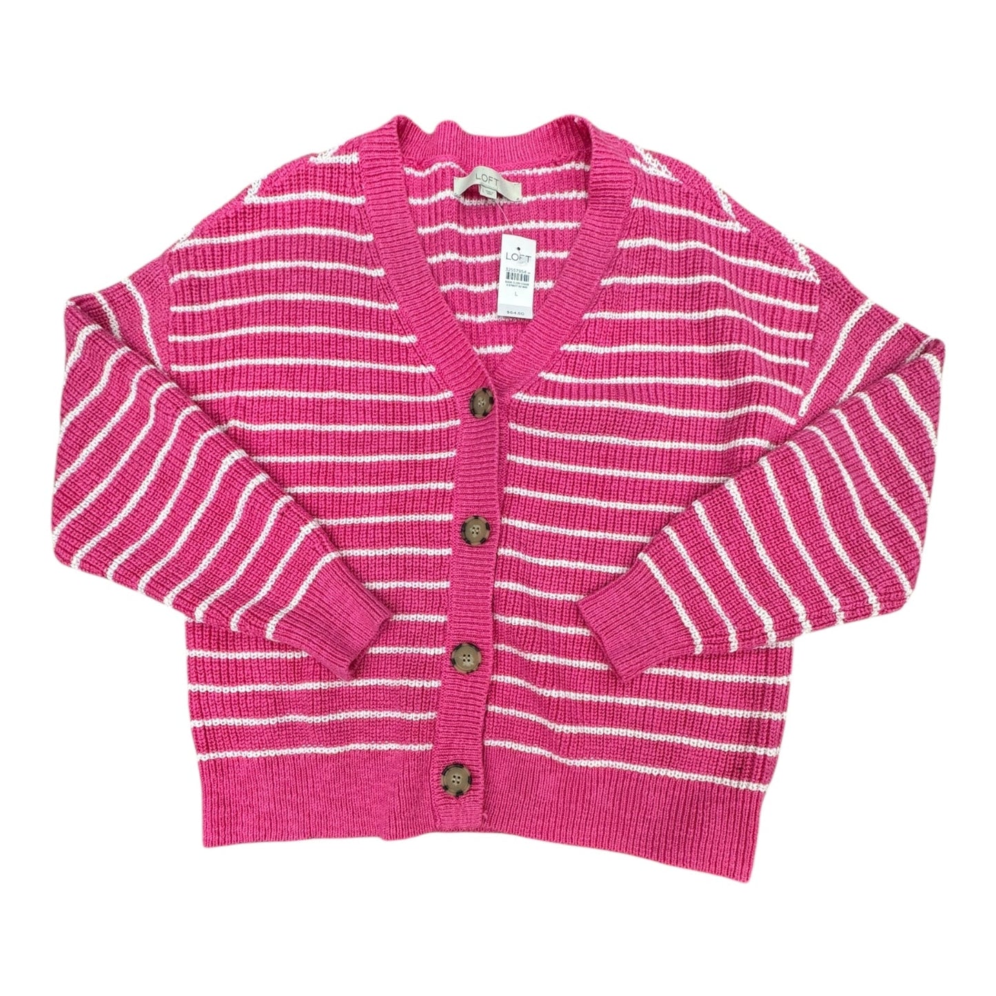 Sweater Cardigan By Loft In Striped Pattern, Size:L