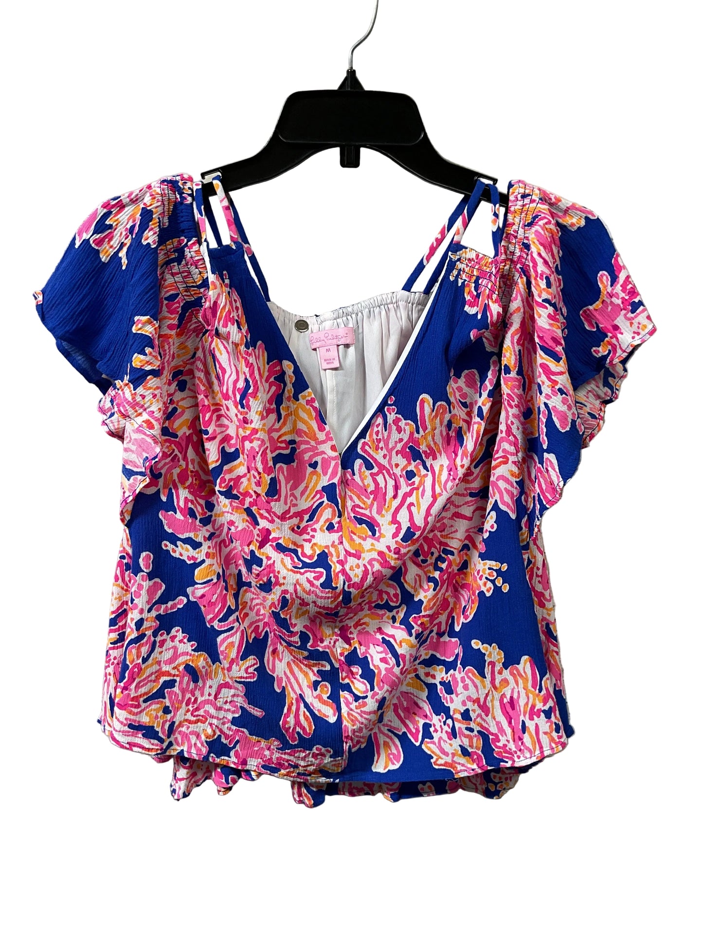 Top Ss Designer By Lilly Pulitzer In Blue & Pink, Size:M