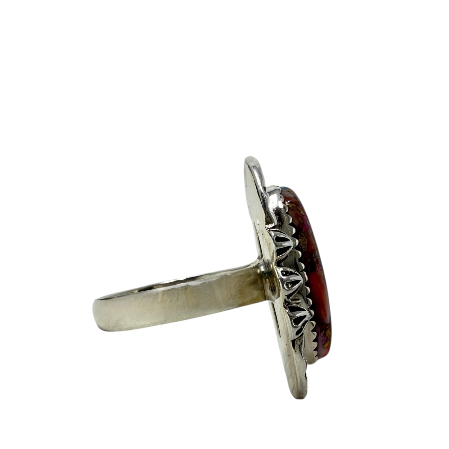Sterling Silver & Spiny Oyster Turquoise Statement Ring, Size: 9