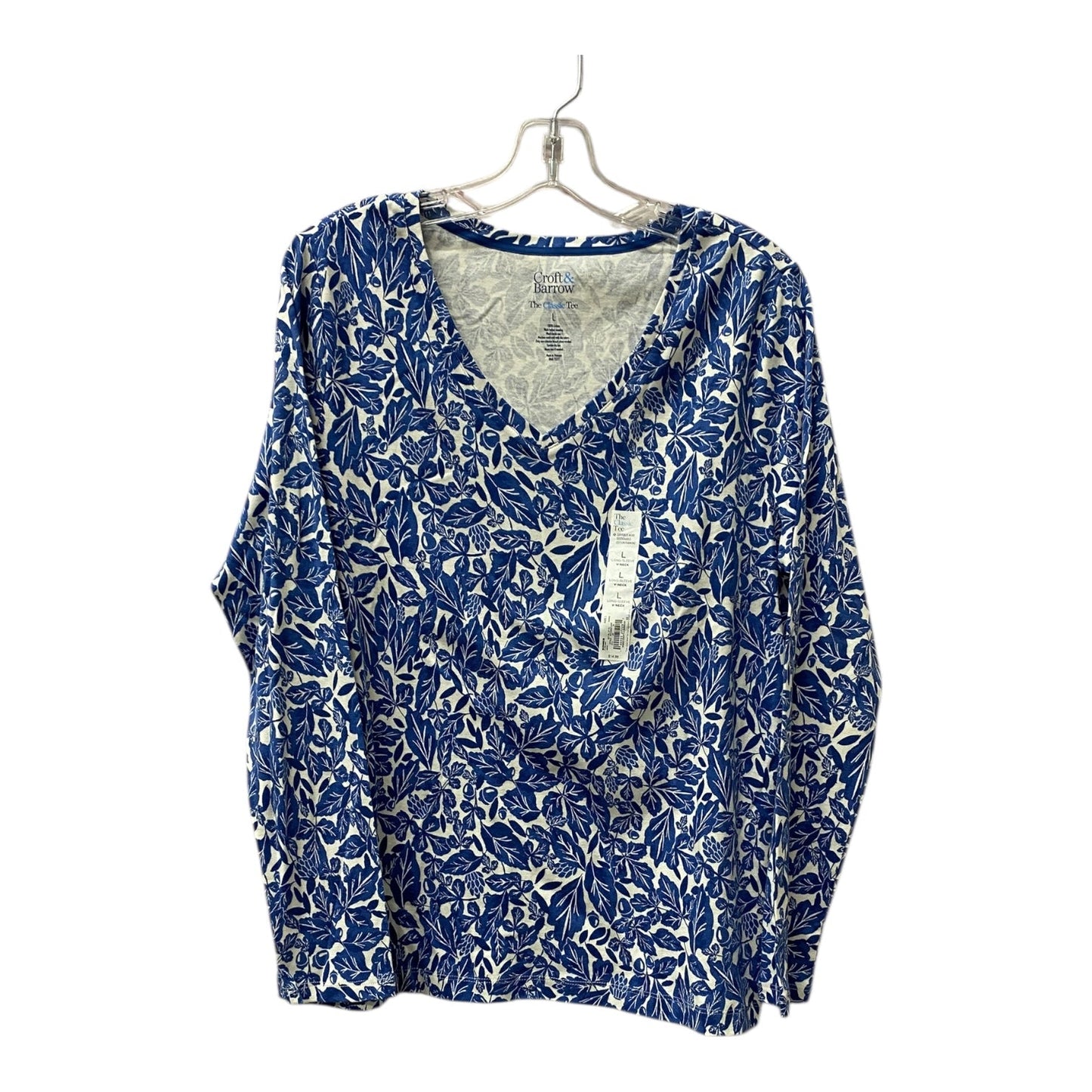 Top Ls Basic By Croft And Barrow In Blue & White, Size:L